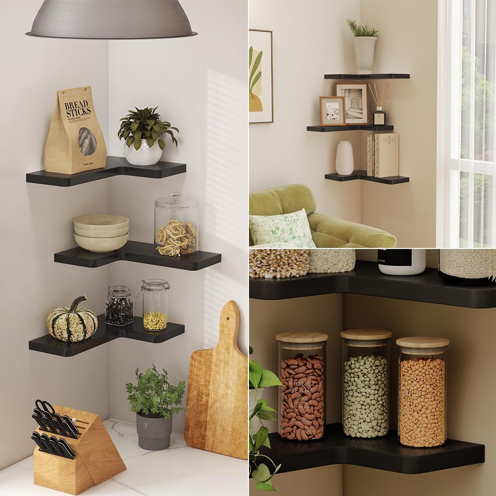 3-teiliges Eckregal Curva-Set, Schwarz