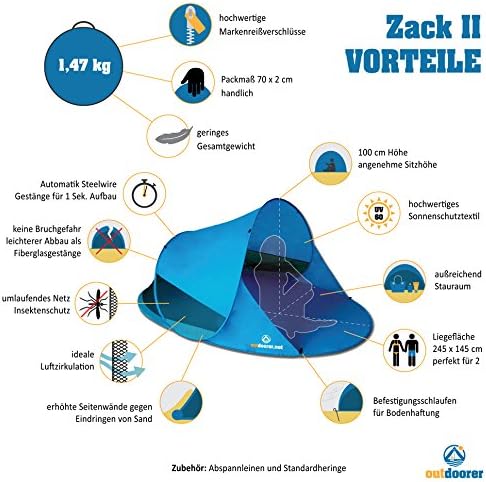 Pop-up Strandmuschel Zack II mit UV-Schutz, Blau
