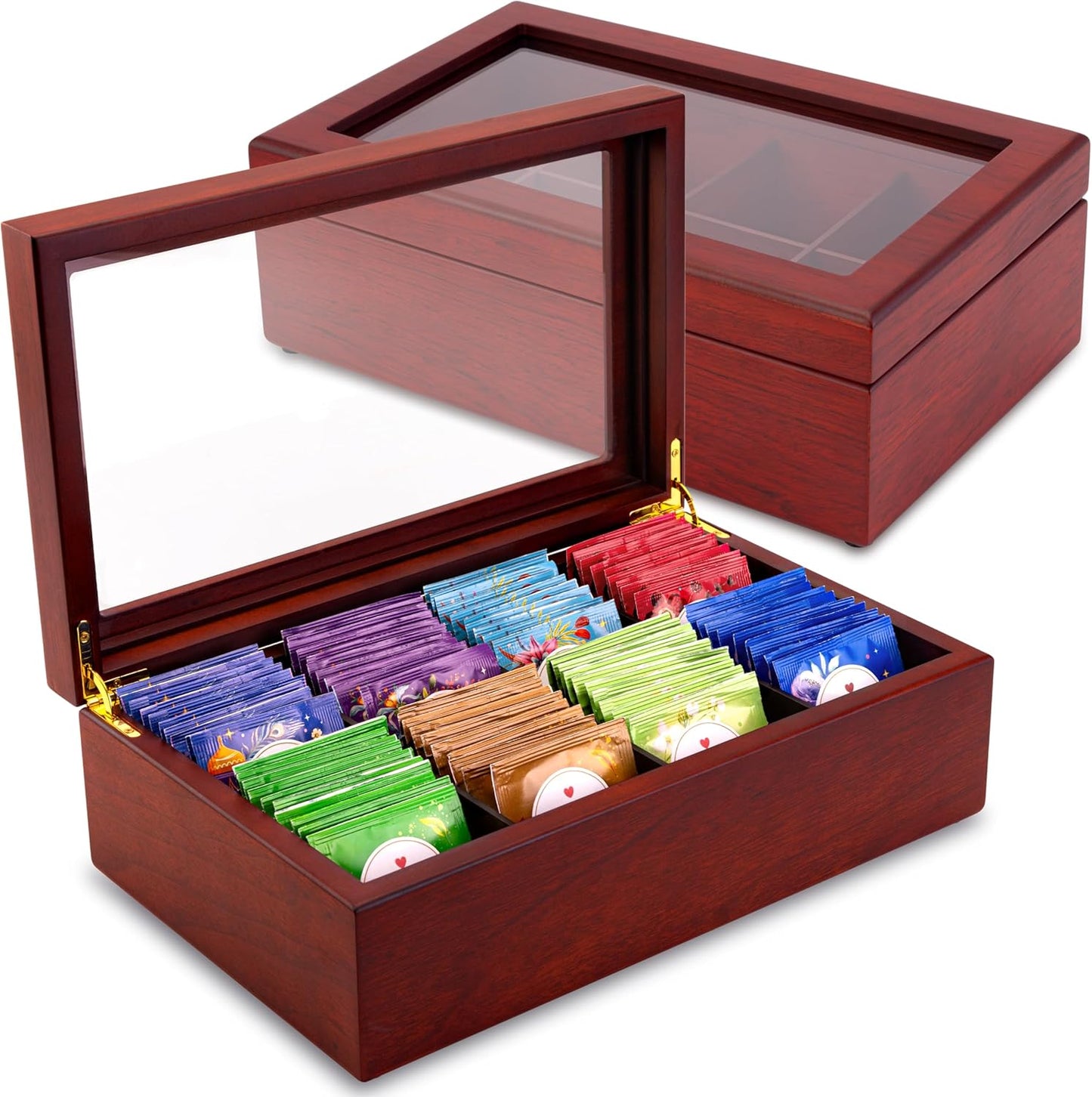 Teebox mit 8 Fächern und Sichtfenster, Rosewood 8-Compartment