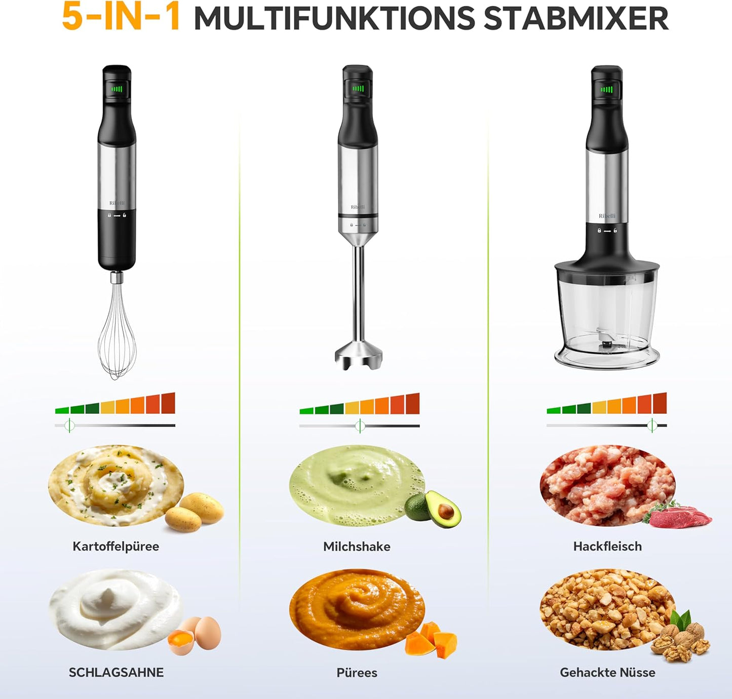Stabmixer Set mit Zerkleinerer & Schneebesen, Silber
