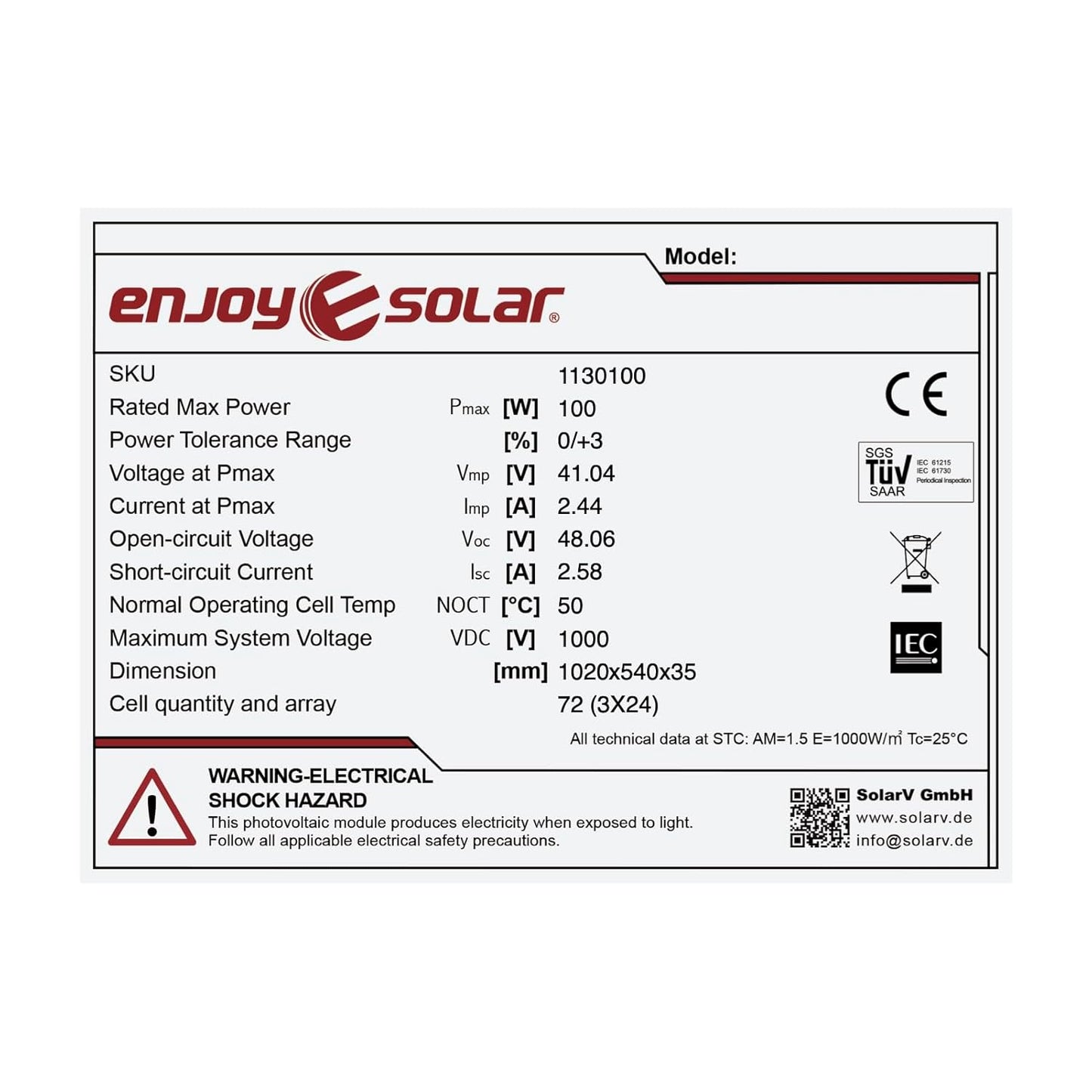 Solarmodul, 100W 36V Mono 100W