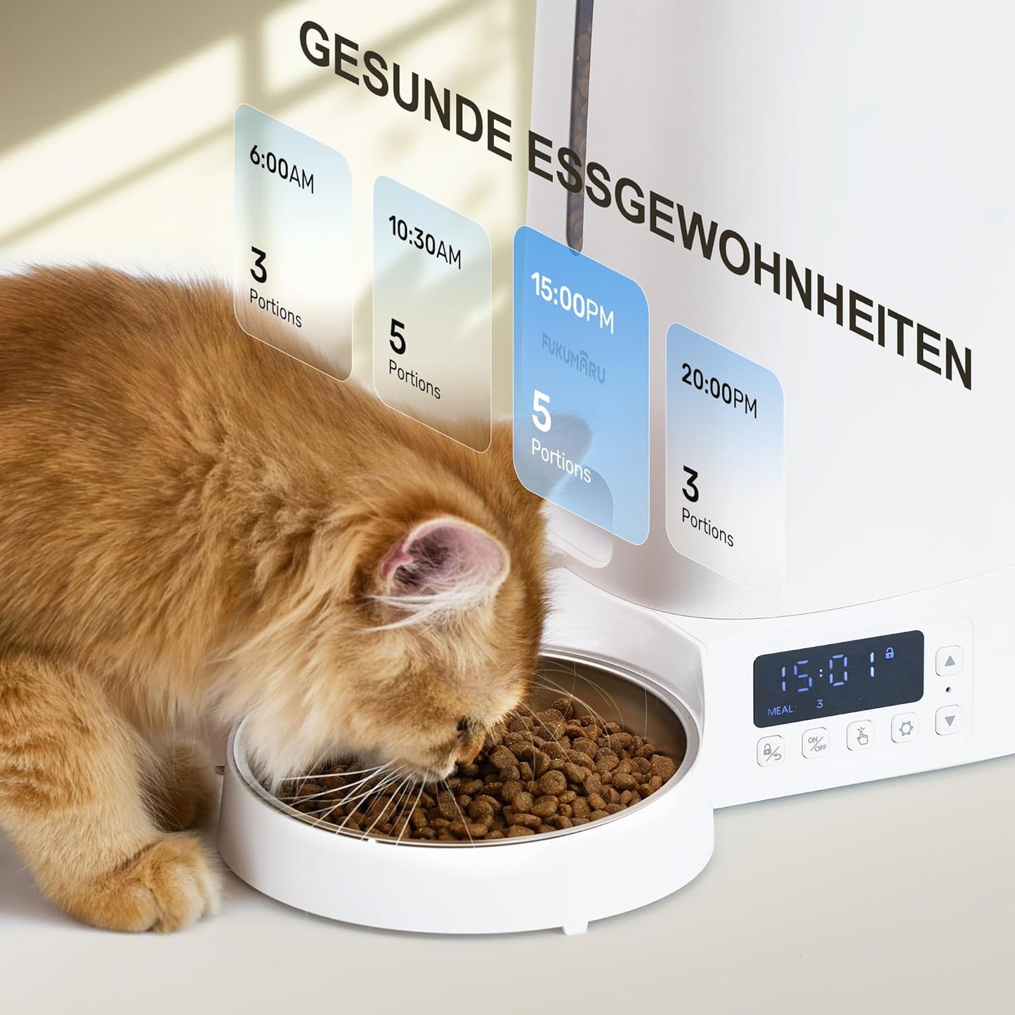 Automatischer Futterautomat für Katzen und Hunde, Weiss -Taste