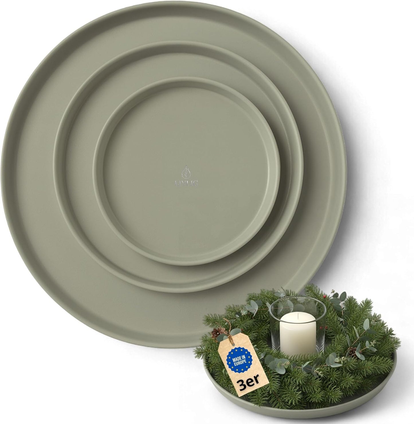 Rundes Dekotablett 3er Set, Grün