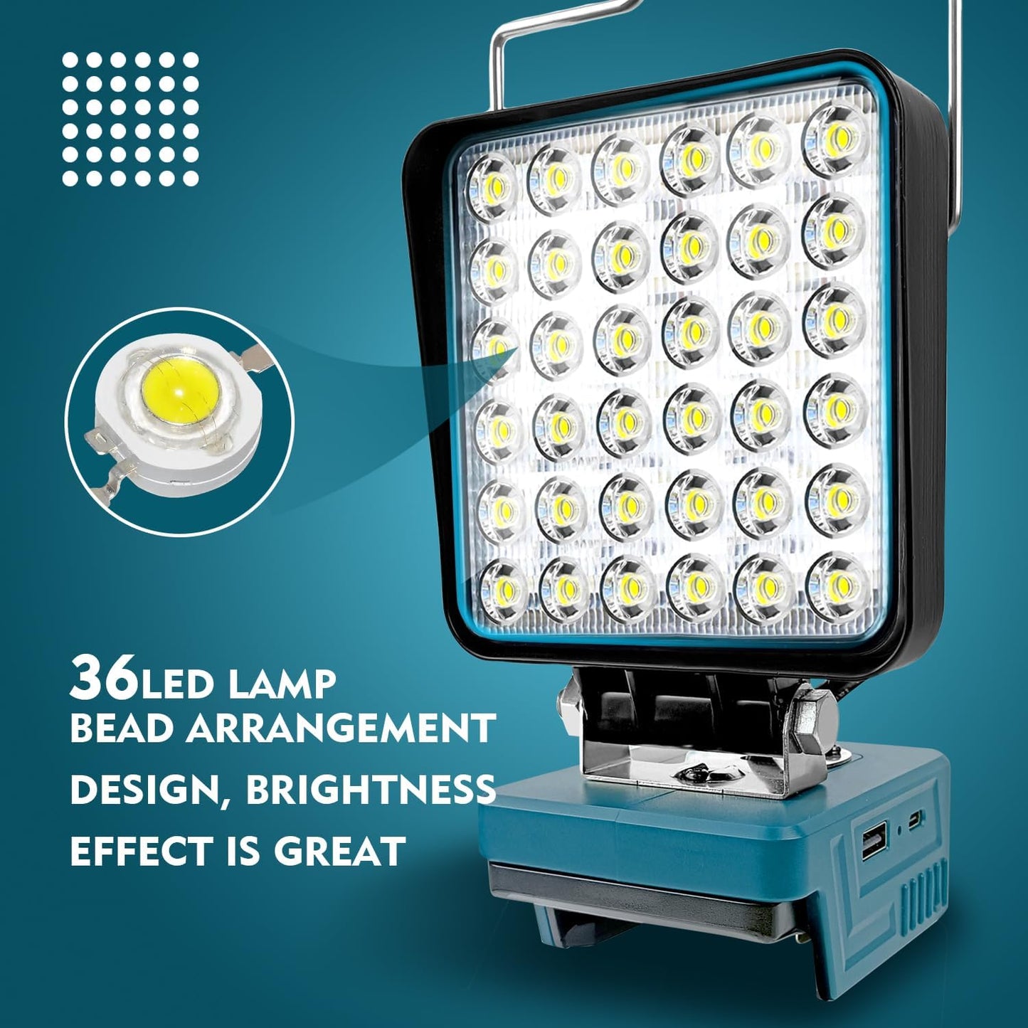 LED Akku Lampe 14.4V-18V LXT, 36LED Square for Makita 18V Battery