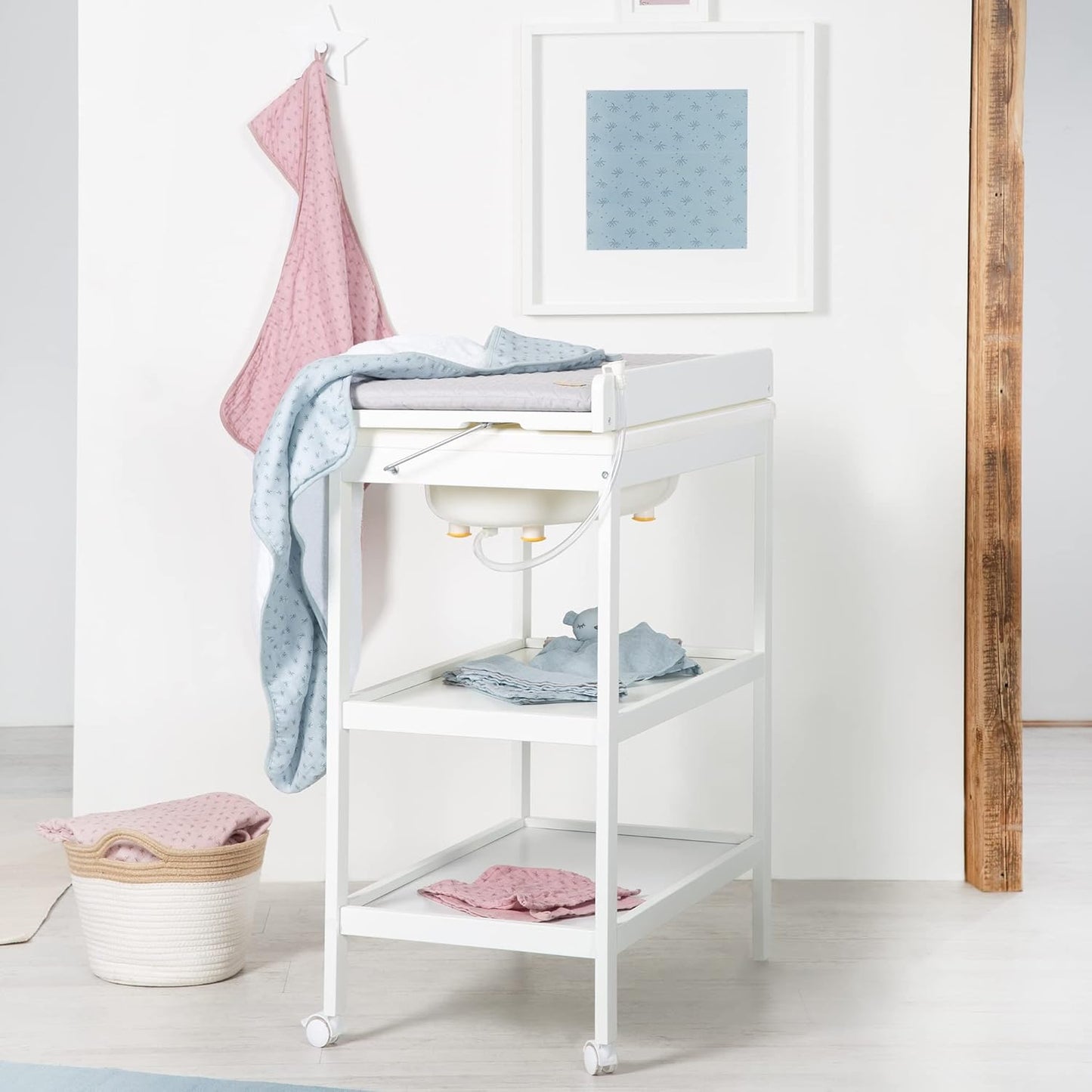 Bade-Wickelkombination mit Badewanne, Weiss / Style grau - Klappbar