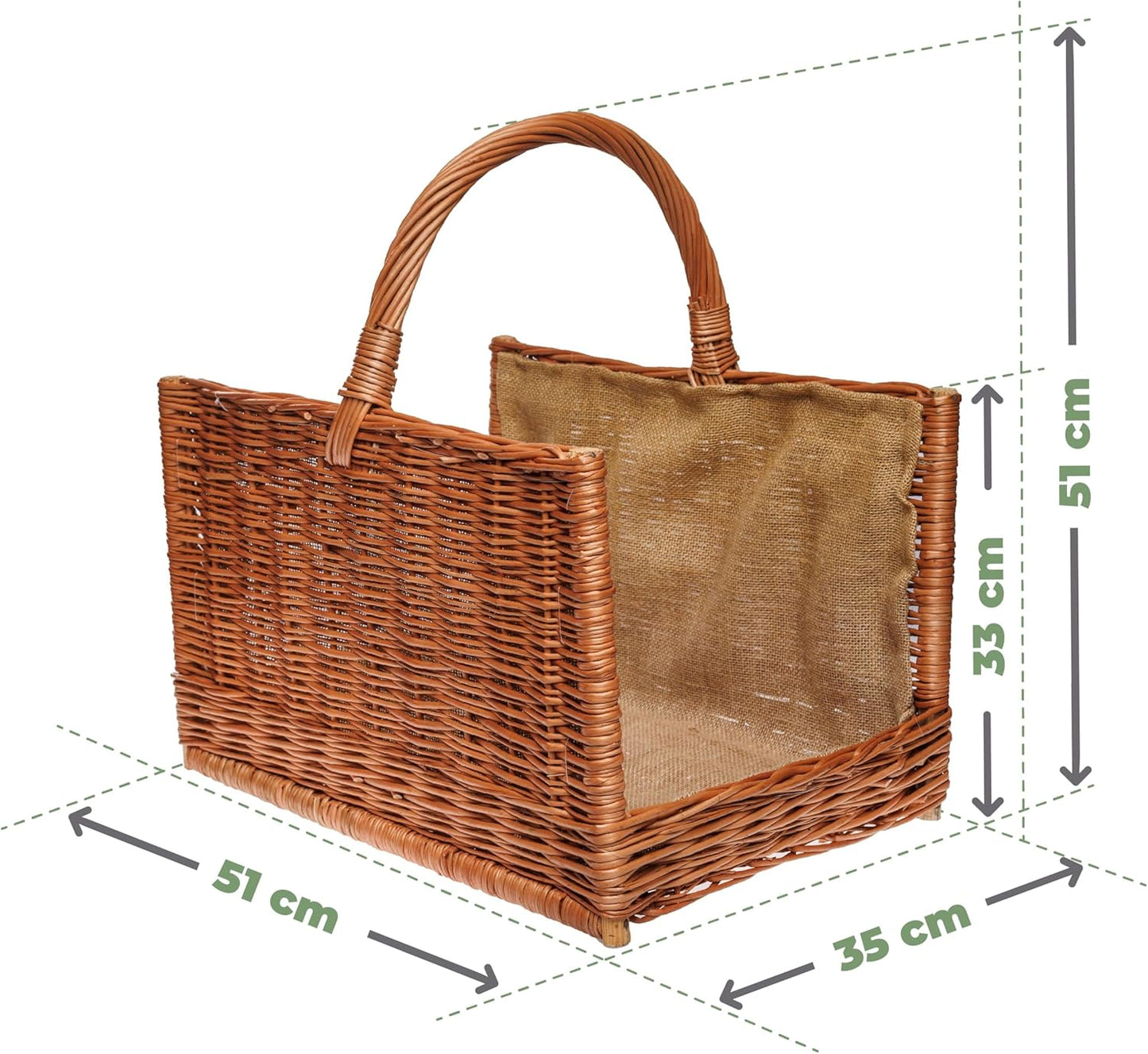 Weiden-Brennholzkorb mit Griff, 51 x 33 x 35cm
