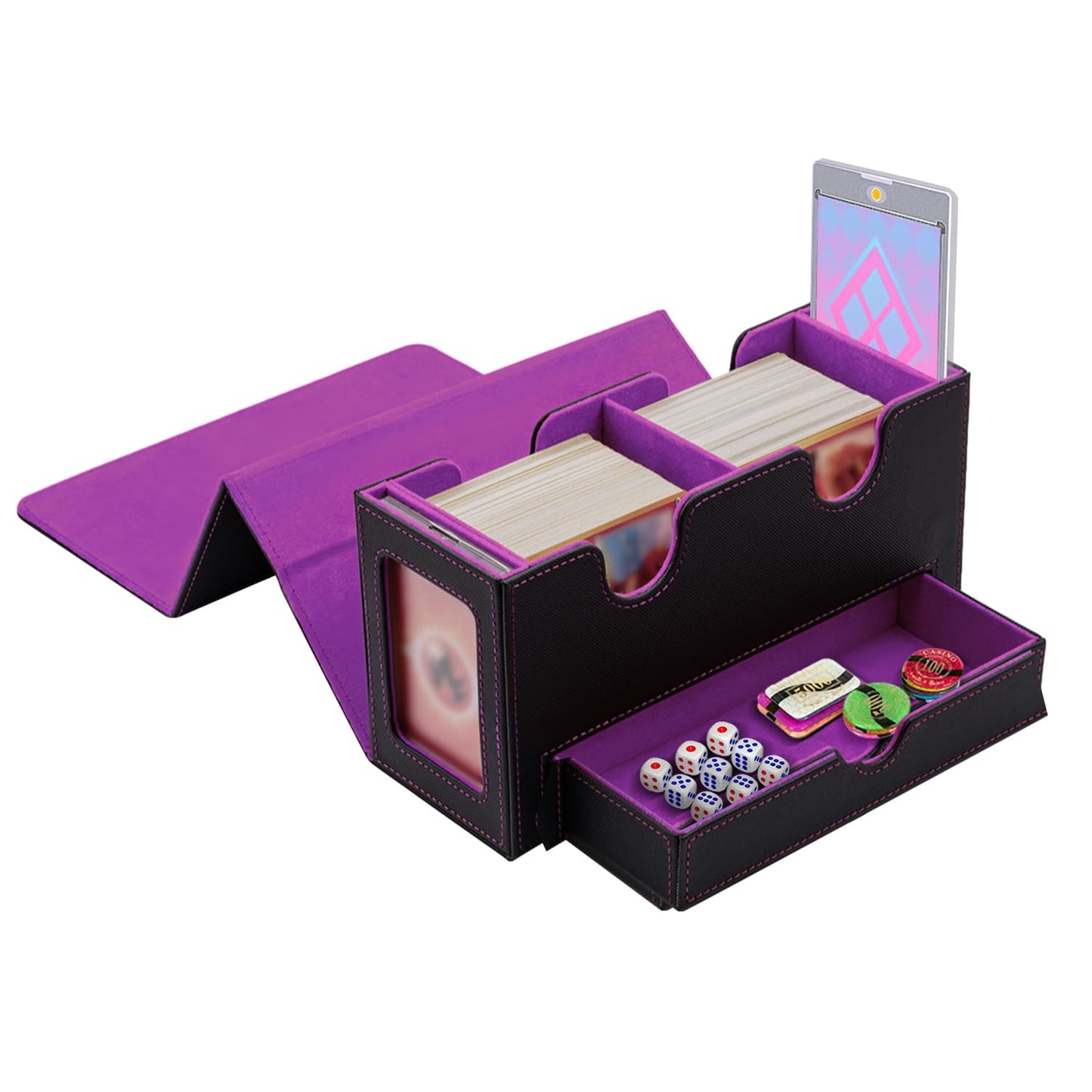 Kartendeckbox mit Schaufenster und Würfelfach, Purple