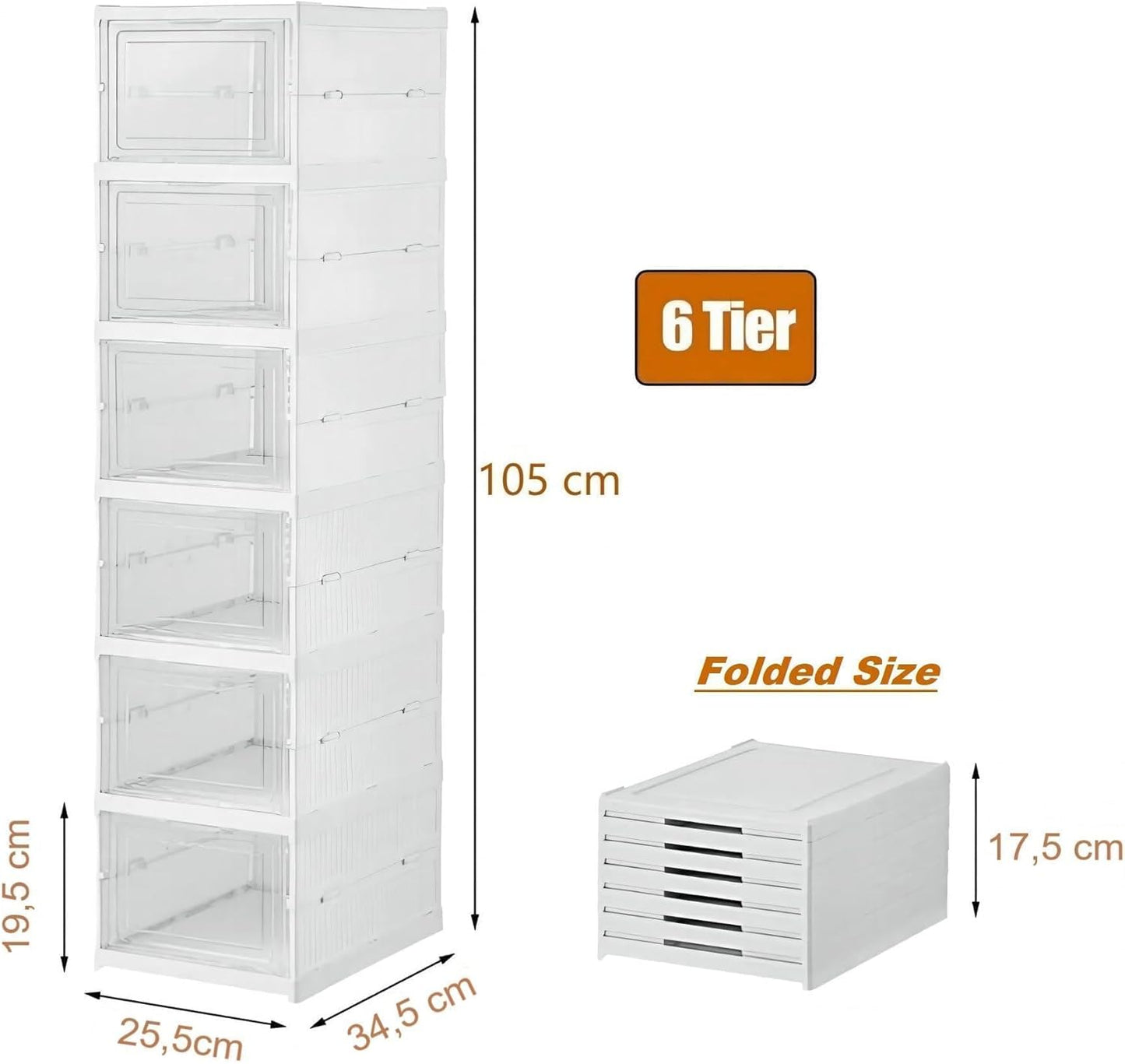 6er-Set Stapelbare Schuhboxen, Weiß - 6 Ebenen