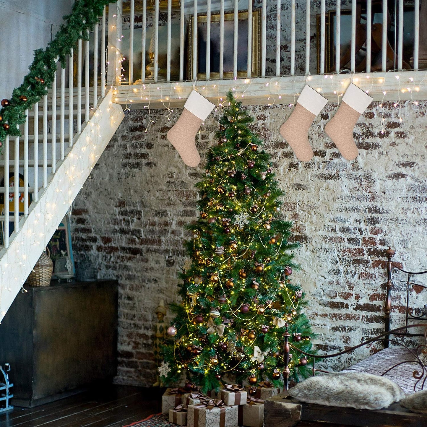 3er-Set Weihnachtsstrumpf zum Befüllen, Flachs 3