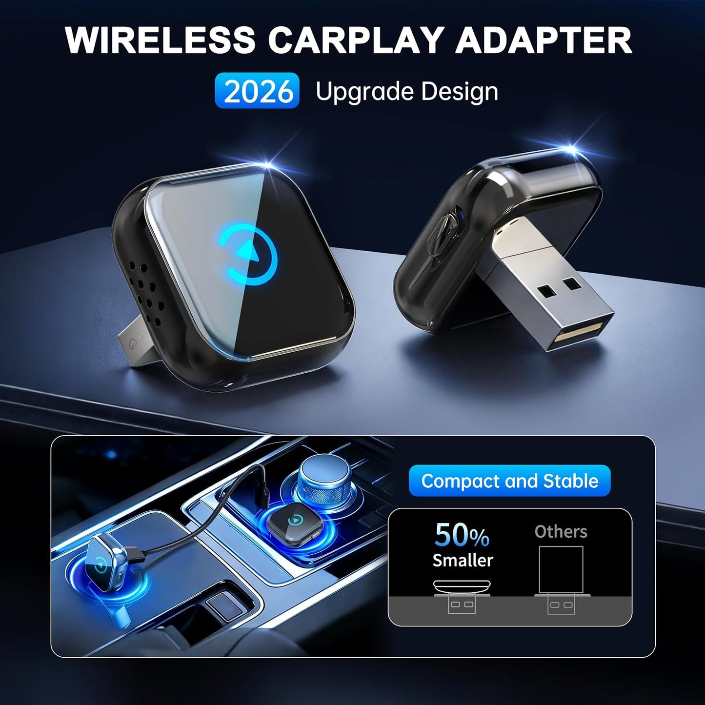 2-in-1 CarPlay Wireless Adapter mit 2-Phone Switch, BlacKG