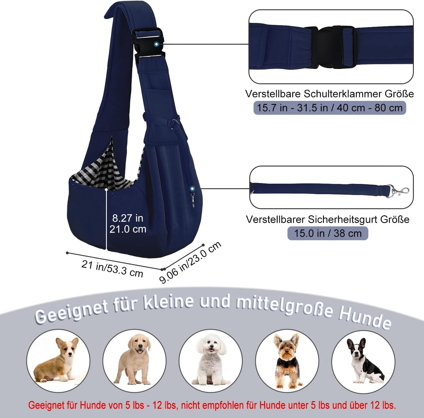 Hunde-Tragetuch, einstellbar & reversibel, Blau