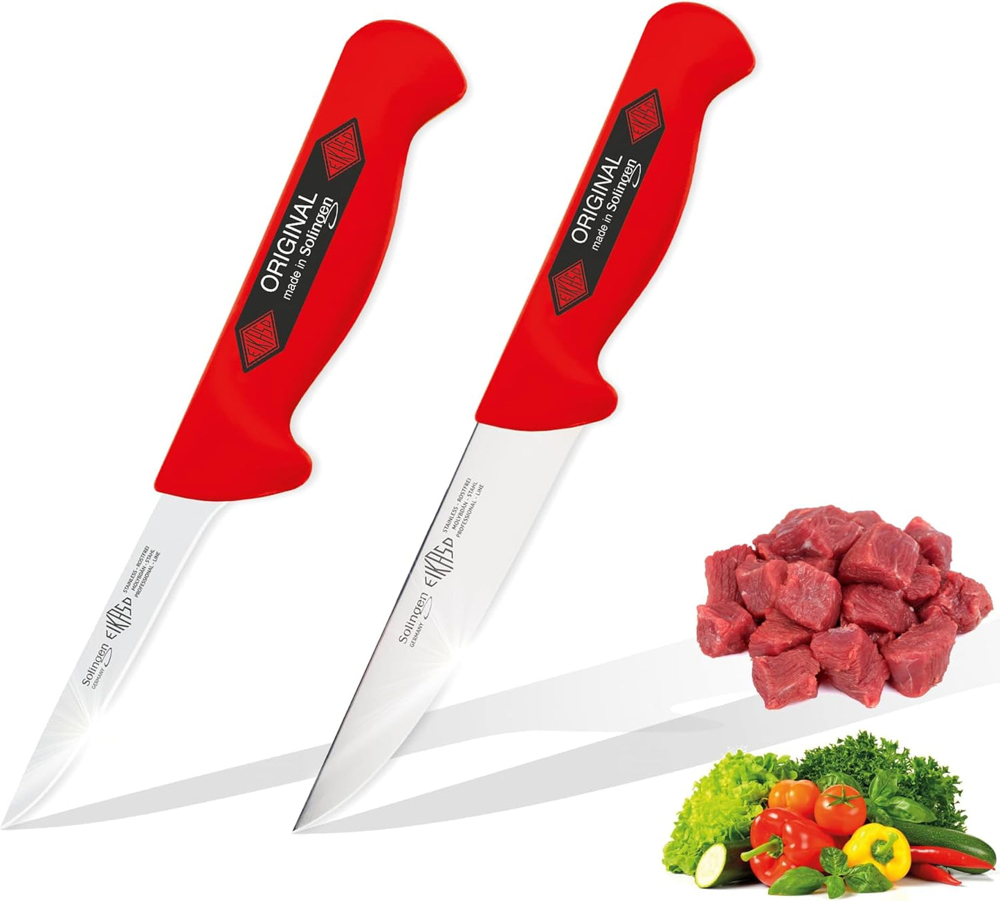 Metzgermesser Set, 2 Teilig Ausbeinmesser/Stechmesser Rot