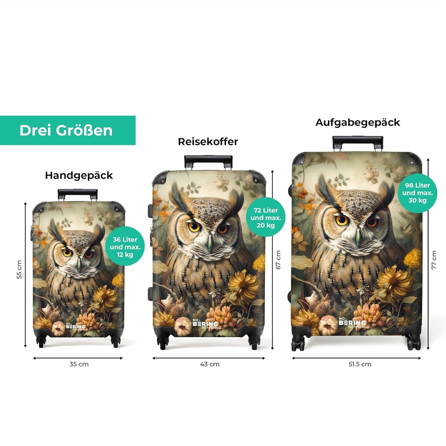 Hartschalenkoffer mit Rollen, Eule - Porträt L