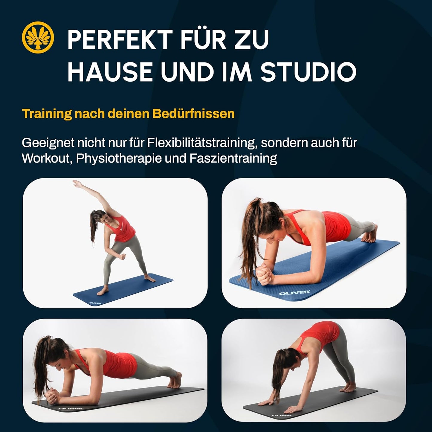 Gymnastikmatte mit Ösen, 180 x 60 x 1 cm (Mit Ösen) Anthrazit