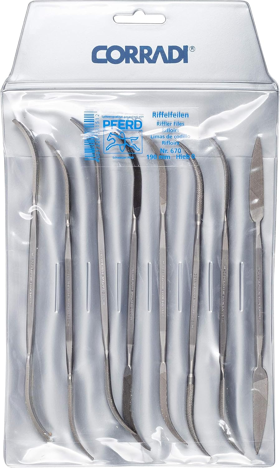 Präzisions-Riffelfeilen-Set 8-tlg. Typ 670, Schweizer Hieb 0 Länge 190 mm