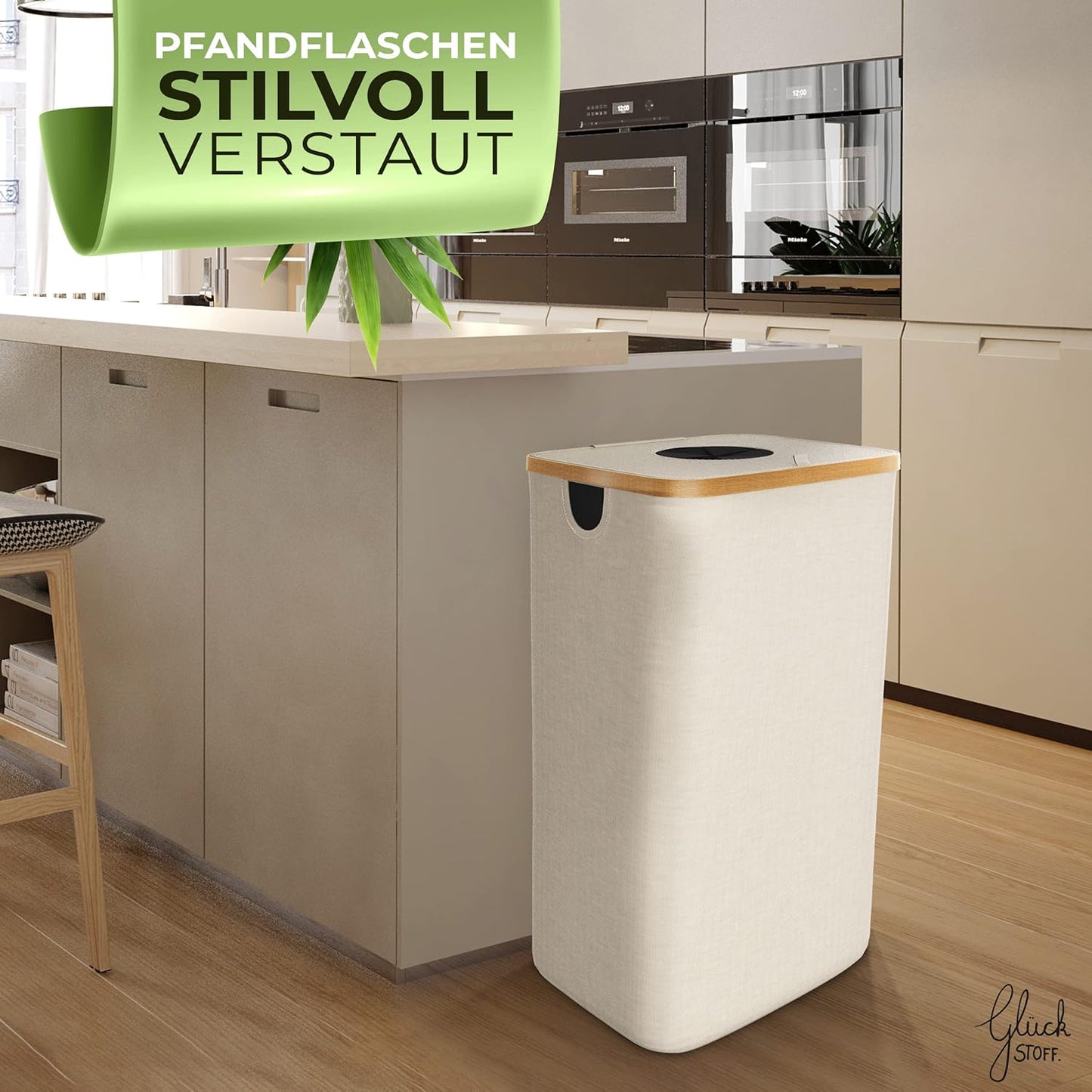 Pfandflaschen-Sammelbehälter, Beige Mit Einwurfloch, Eckig