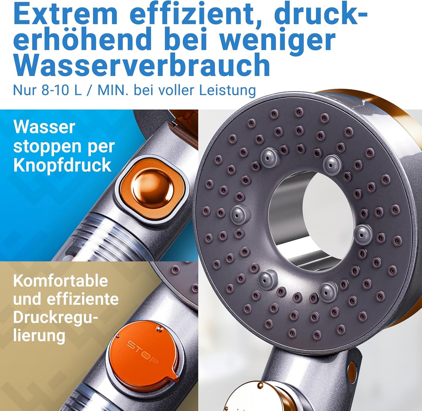 Duschkopf mit Filter und Mineralperlen, Orange Metallic