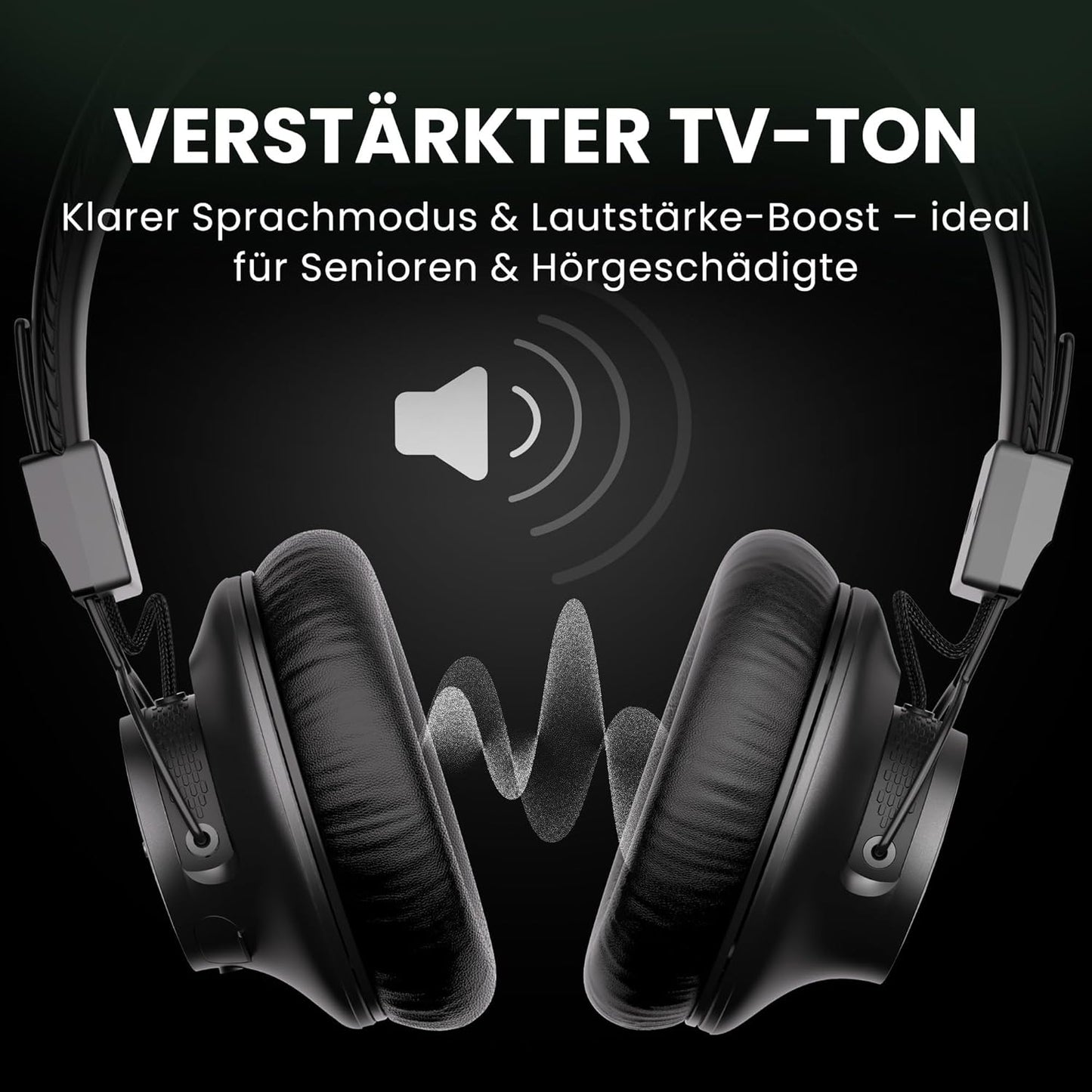 Kabellose TV-Kopfhörer mit Lautstärke-Boost, Black