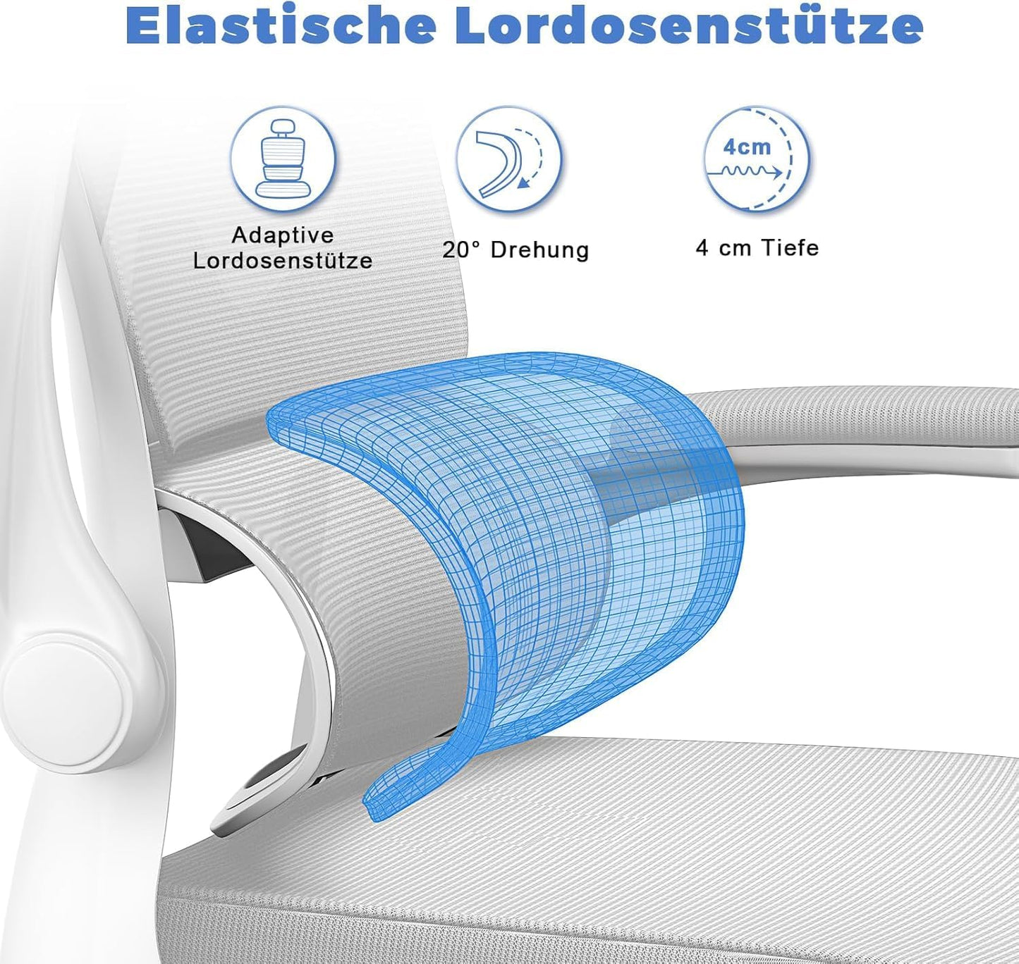 Ergonomischer Schreibtischstuhl mit Lordosenstütze, Grau 2 Mit Kopfstütze