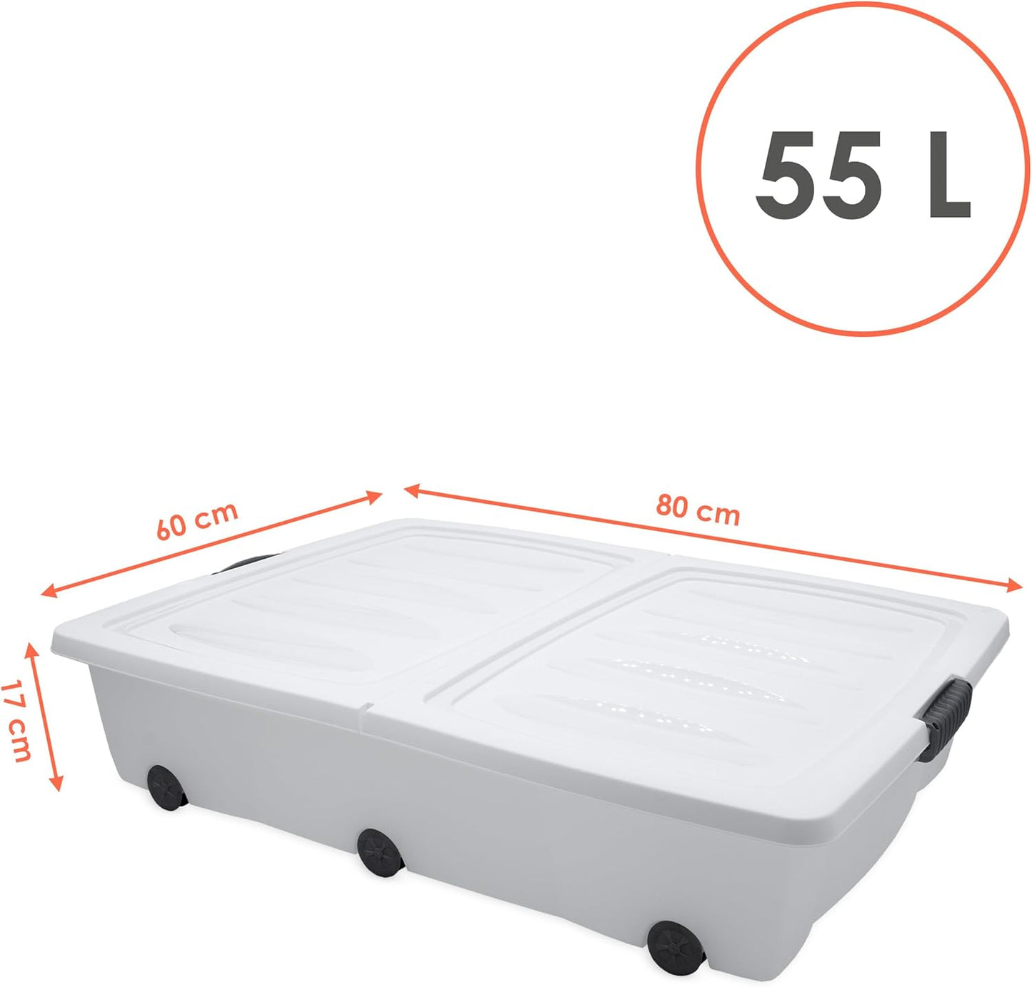 Unterbettkommode mit Rollen, 80 x 60 x 17 cm (60 Liter)