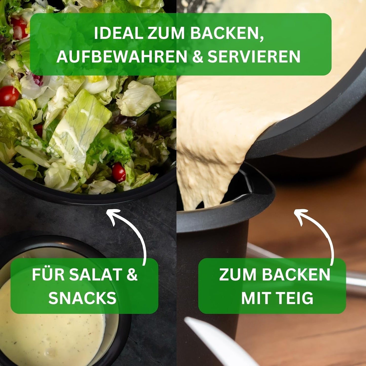 Salatschüssel-Set mit Deckeln (6-teilig), Salat- & Rührschüssel Schwarz 6-teilig mit Deckel