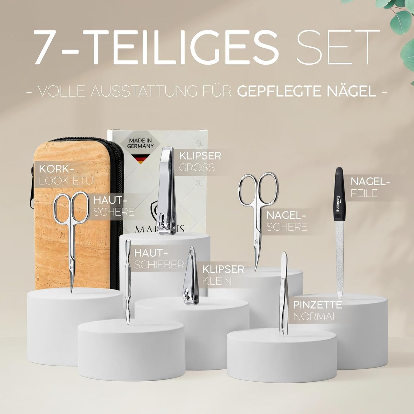 7-teiliges Maniküre-Set mit Lederetui, 10. Kork