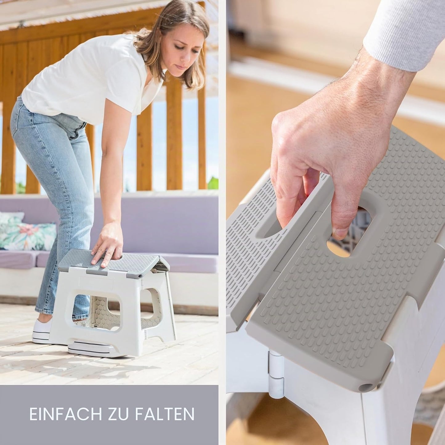 Zusammenklappbarer Hocker, Grau Zeroline 32 cm, 1-Step
