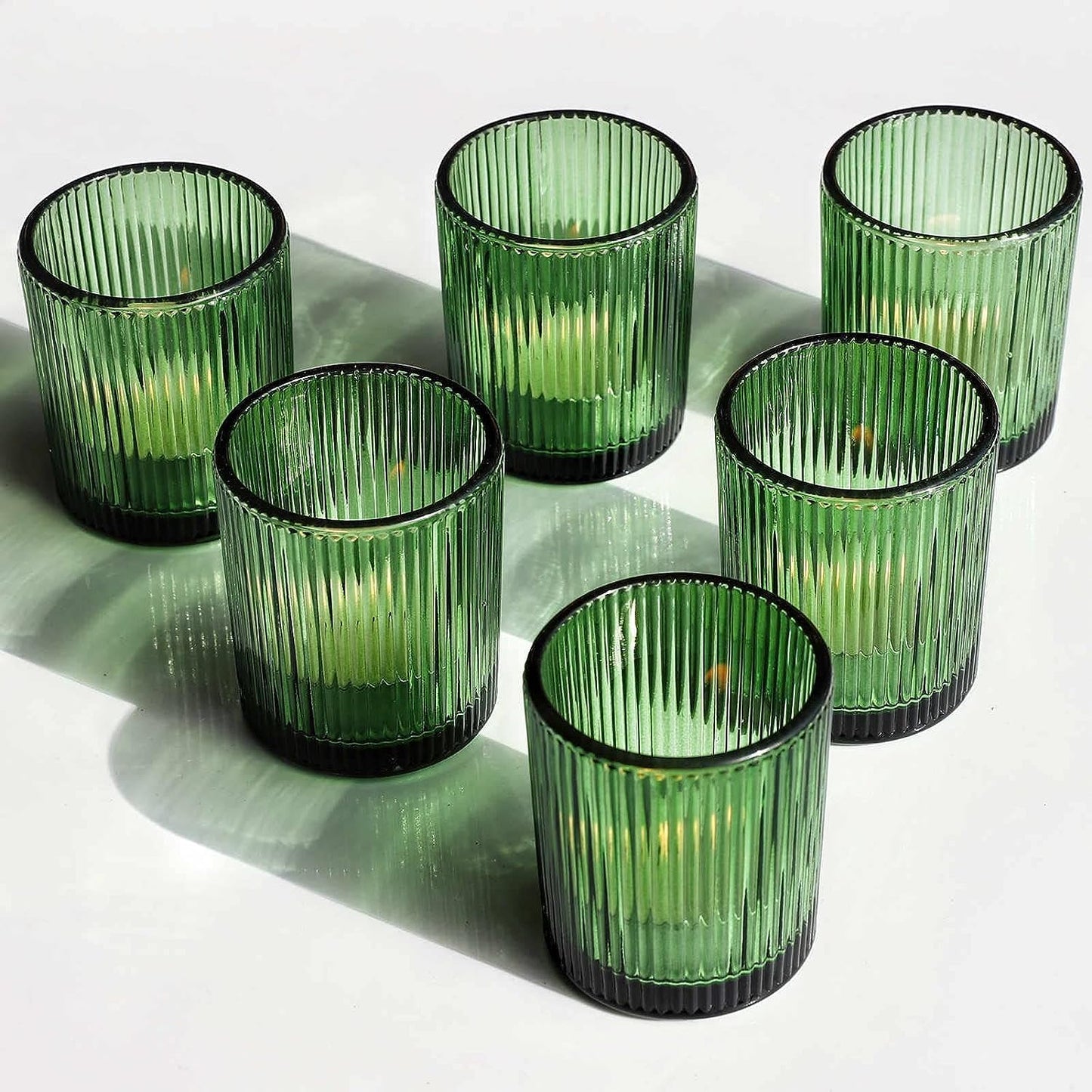 Teelichthalter aus geripptem Glas (12 Stück), Grün