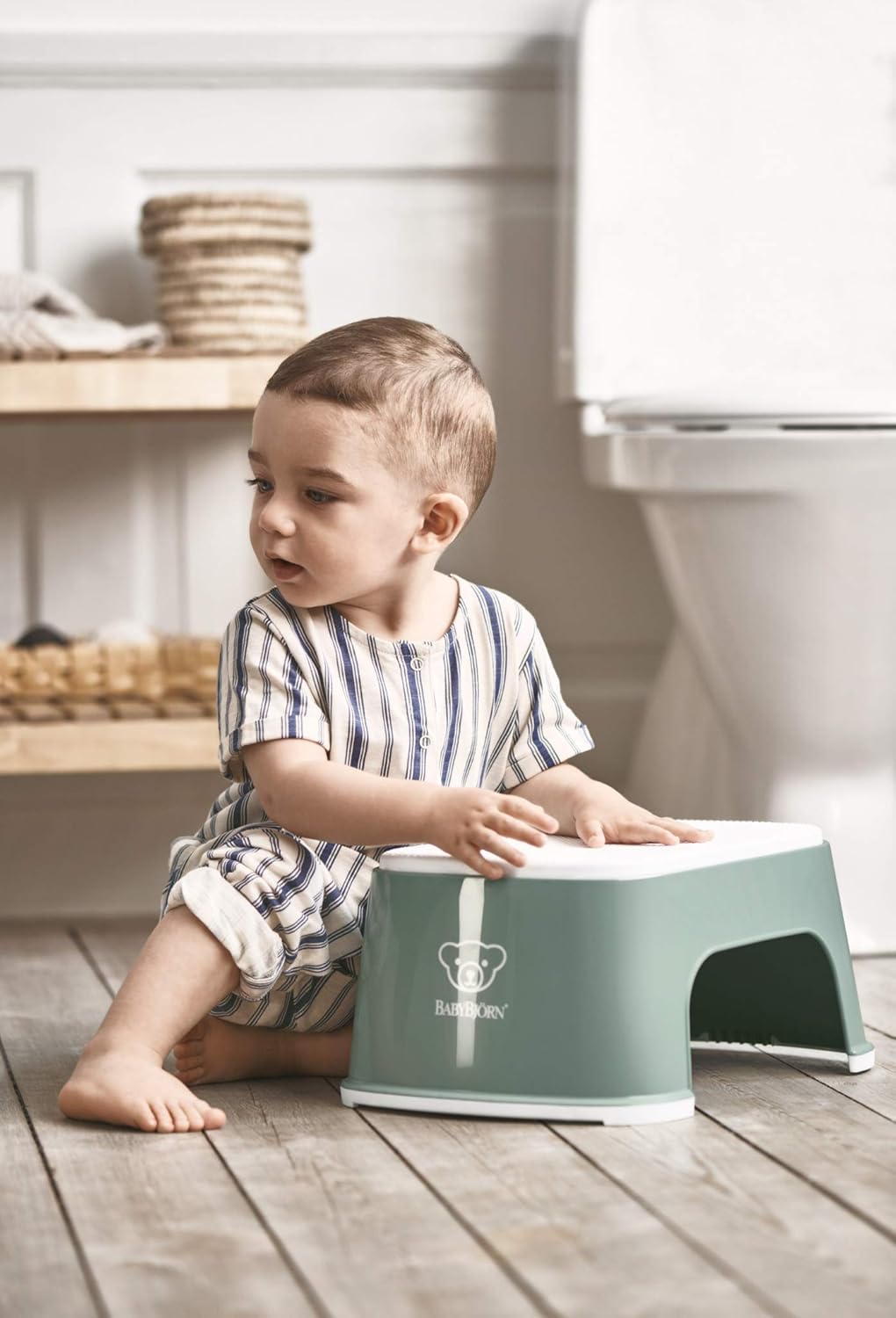 Rutschfester Tritthocker für Kinder, Graugrün/Weiss