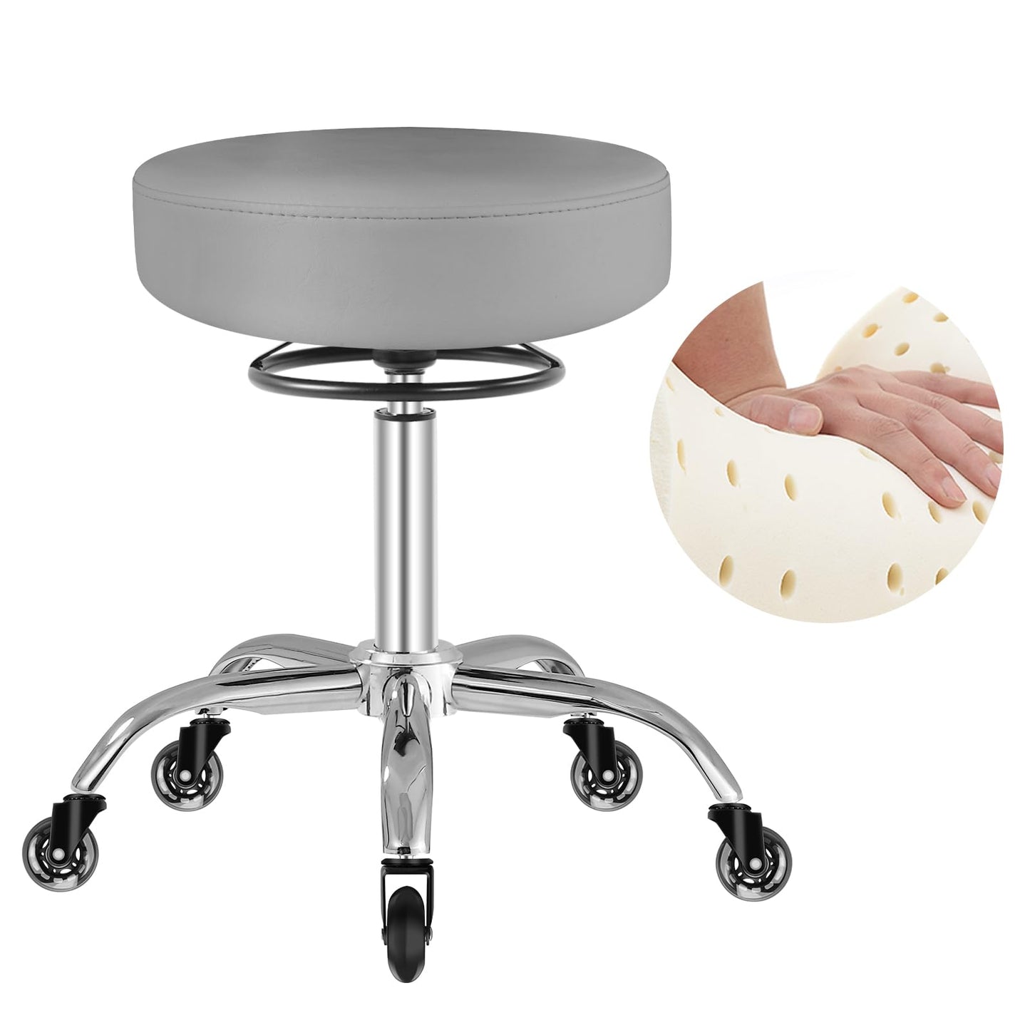 Höhenverstellbarer Rollhocker, Grau