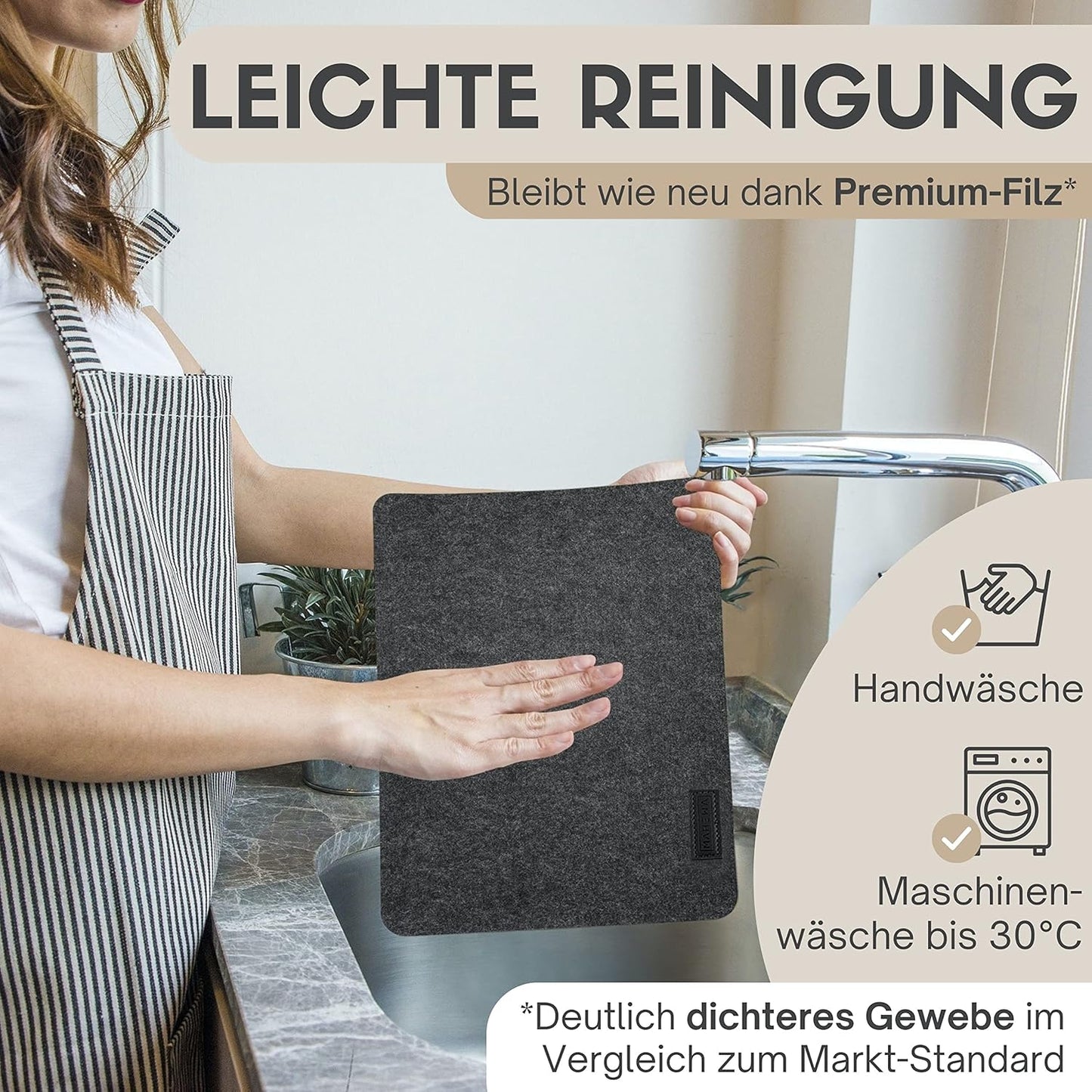 6er Set Tischset Platzdeckchen aus Filz, Anthrazit 6er Set
