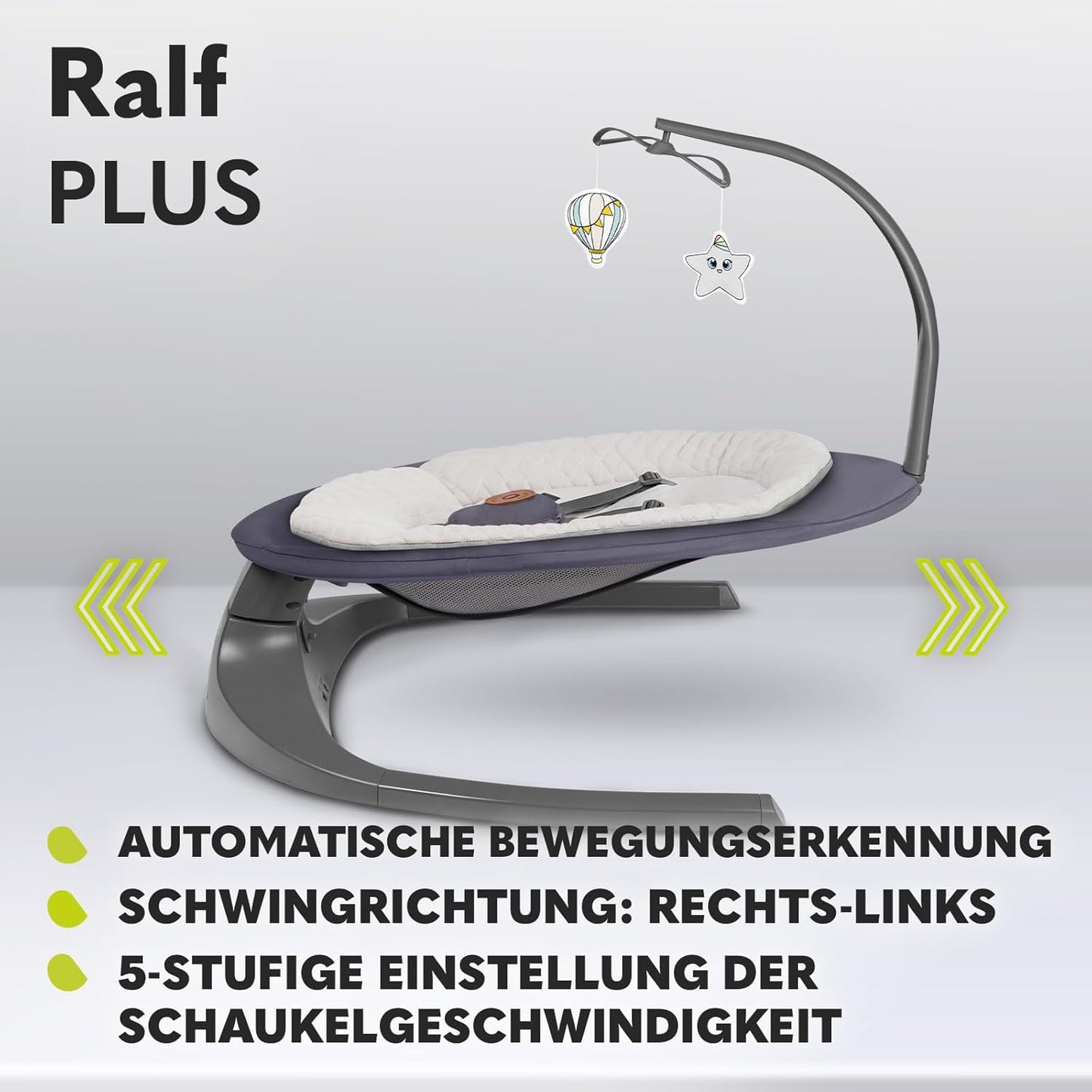 2in1 Babywippe & Liegestuhl Ralf mit Fernbedienung, ‎Grau