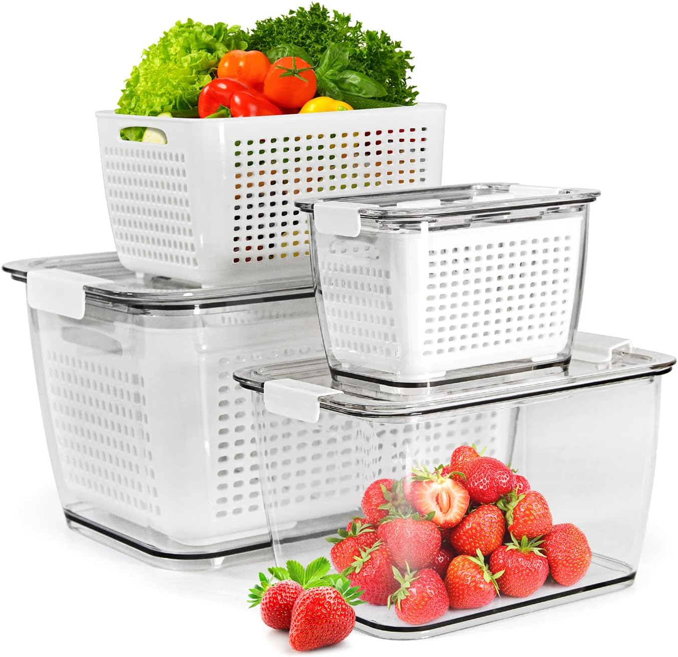Frischhaltedosen Kühlschrank-Organizer Set, Weiß,3er Set,0.5L+1.7L+4.5L