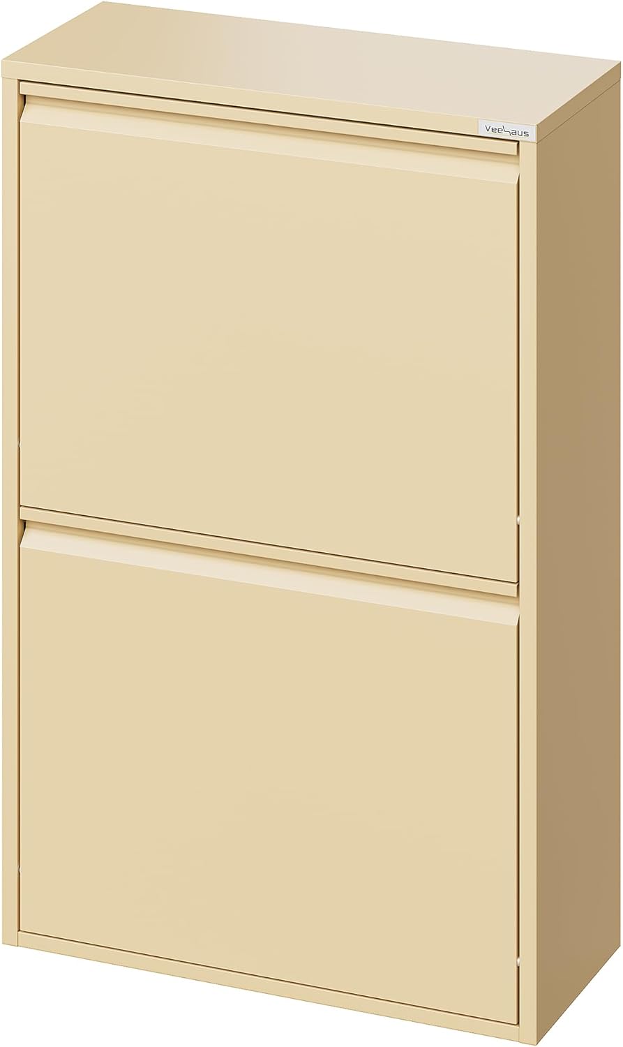 Küchen Mülltrennsystem mit Klappdeckel, 4x15L, Beige, 4 X 15 L