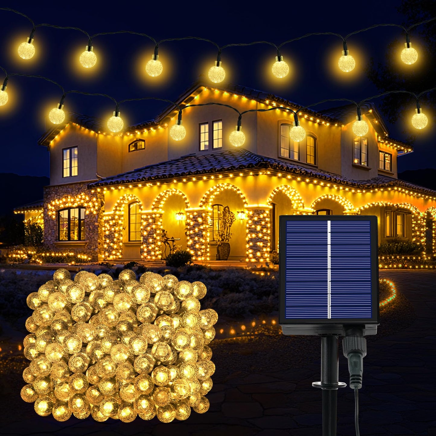 Wetterfeste Solar-Lichterkette, Warmweiss 200LED 24+3M