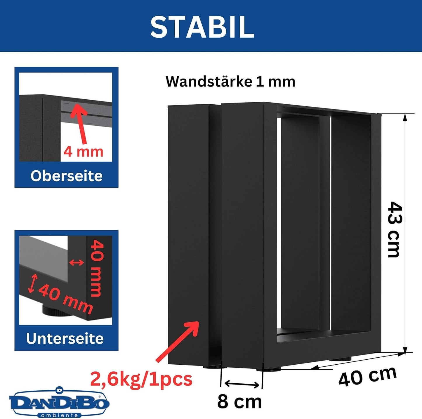 2-teiliges Bankgestell-Set 96663, 43 x 40 cm