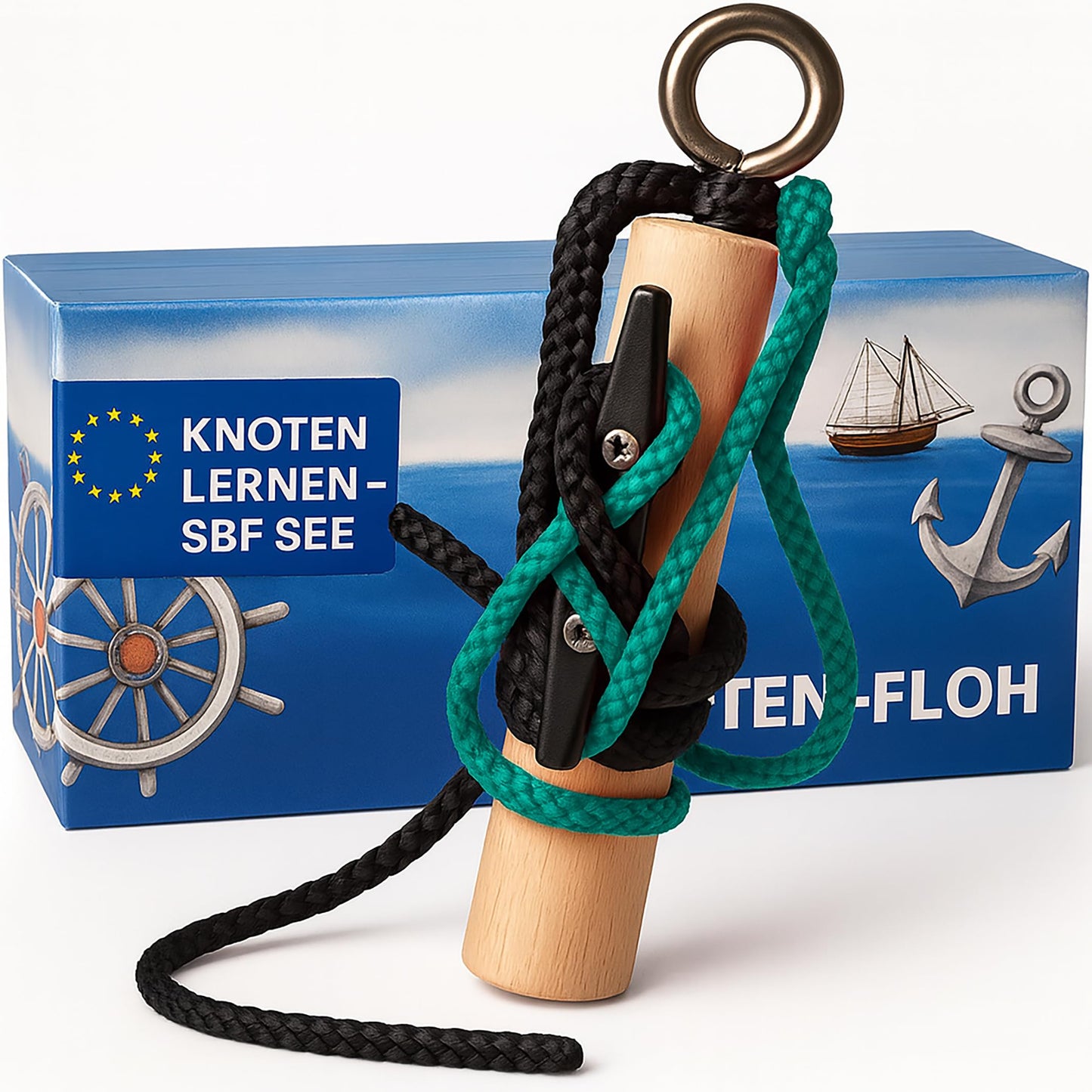 Knoten Übungsset für Bootsführerschein & Feuerwehr, Schwarz/Grün