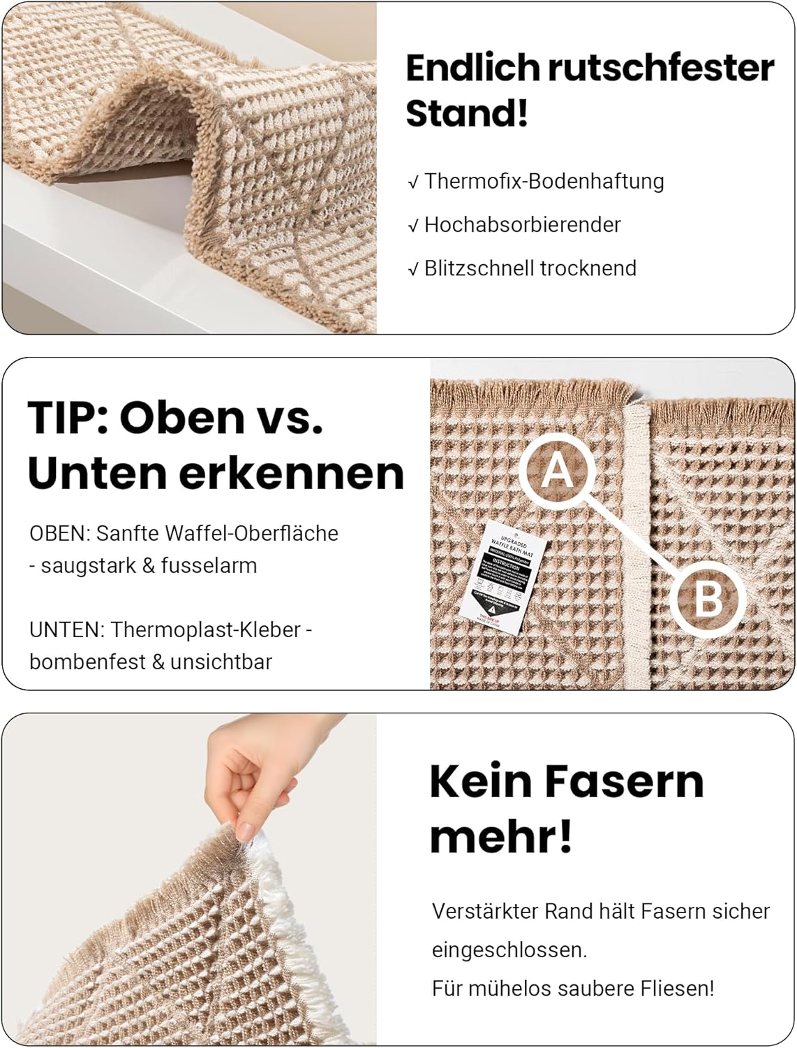 2-teiliges Badezimmerteppich Set, rutschfest und waschbar, Braun