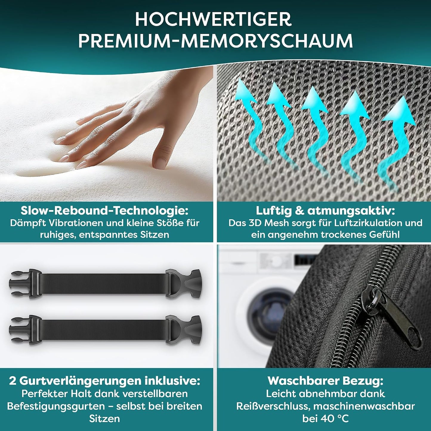 Ergonomische Lordosenstütze aus Memory Foam, Schwarz Auto Version
