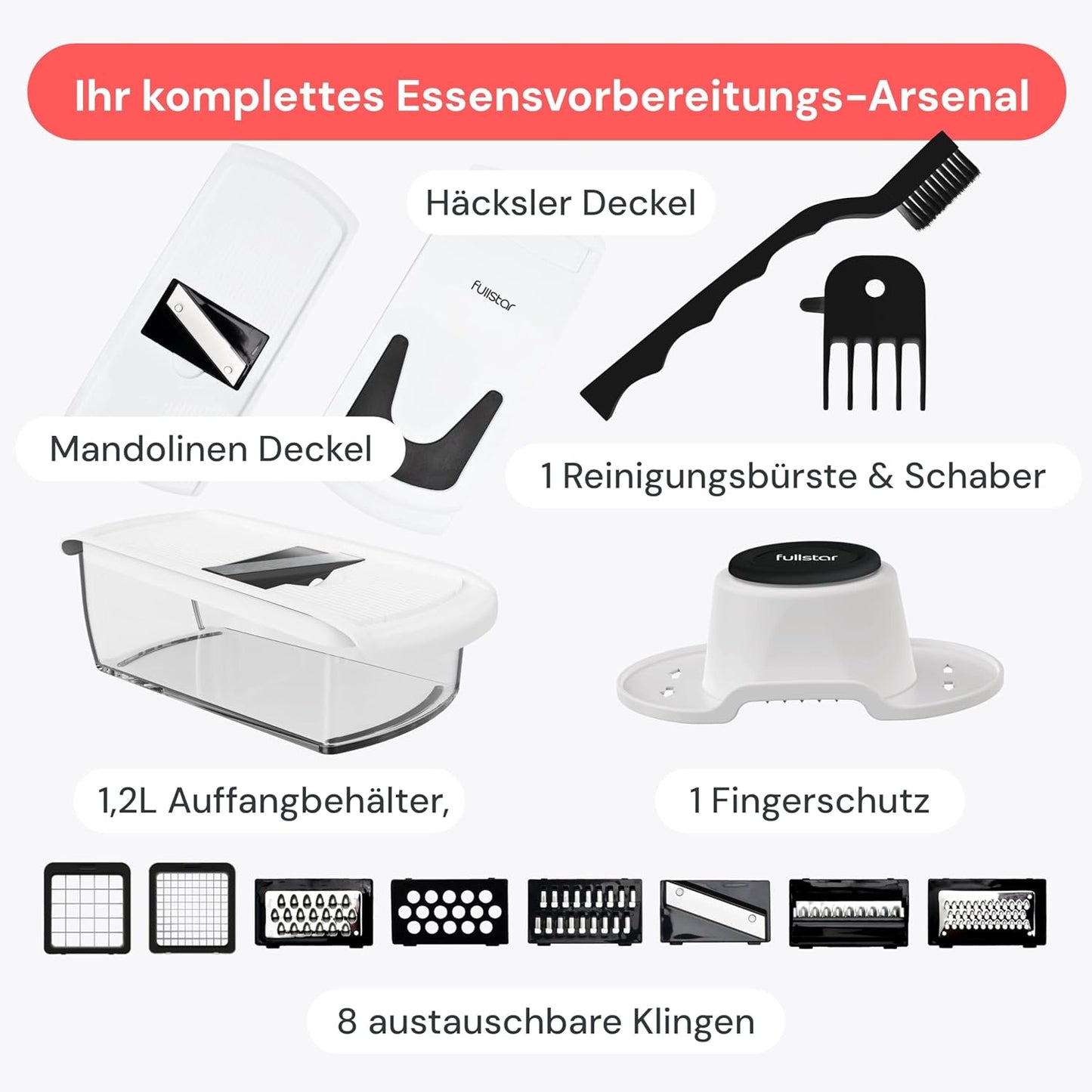 Gemüseschneider & Mandoline, Weiss 8-in-1