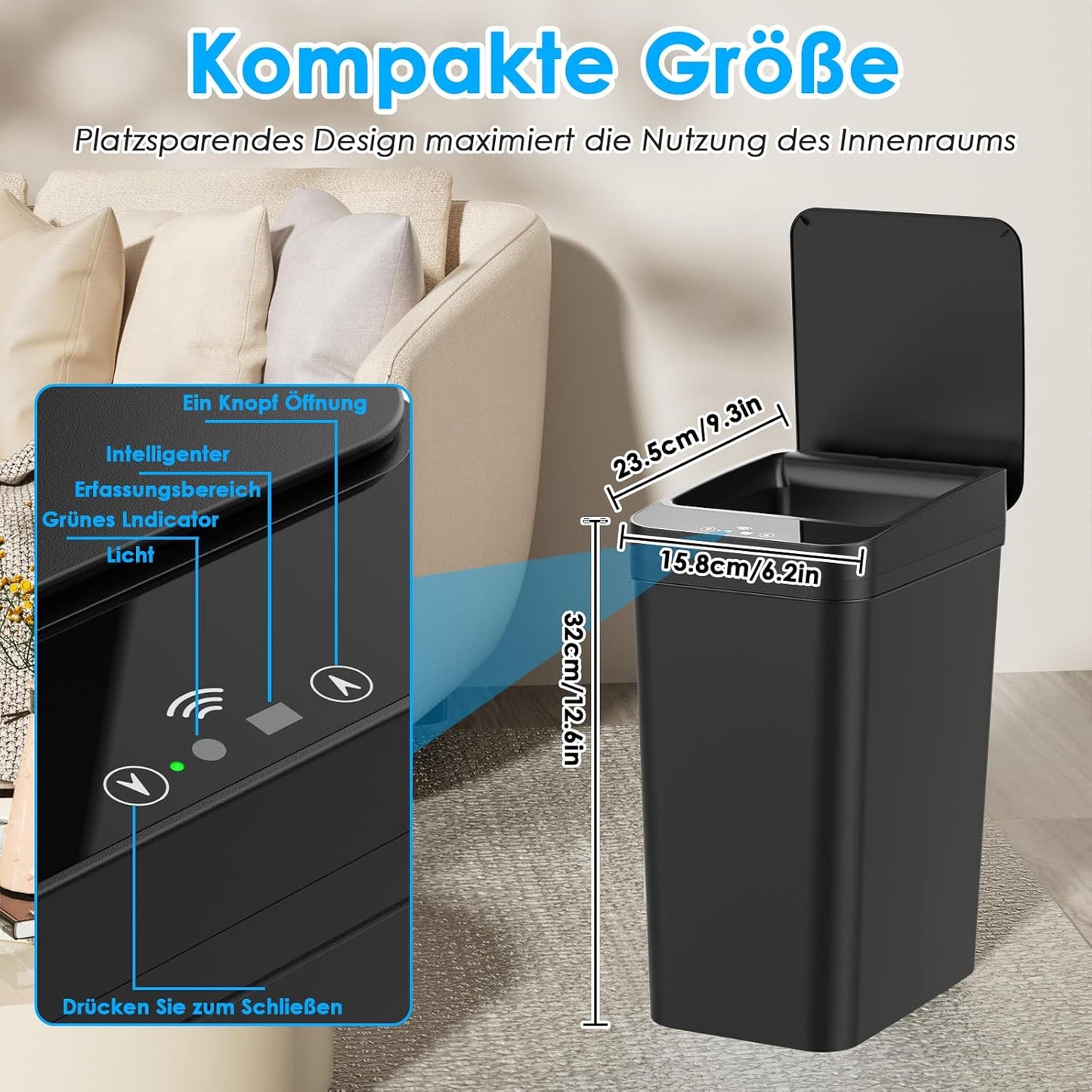 2er-Set Abfalleimer mit Sensor, Schwarz + Weiss
