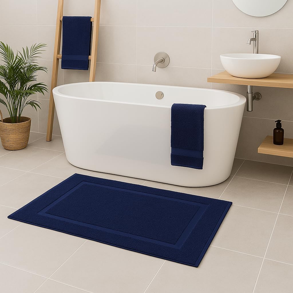 2er-Set Badematten, 50x70 cm, 2x Badvorleger Dunkelblau