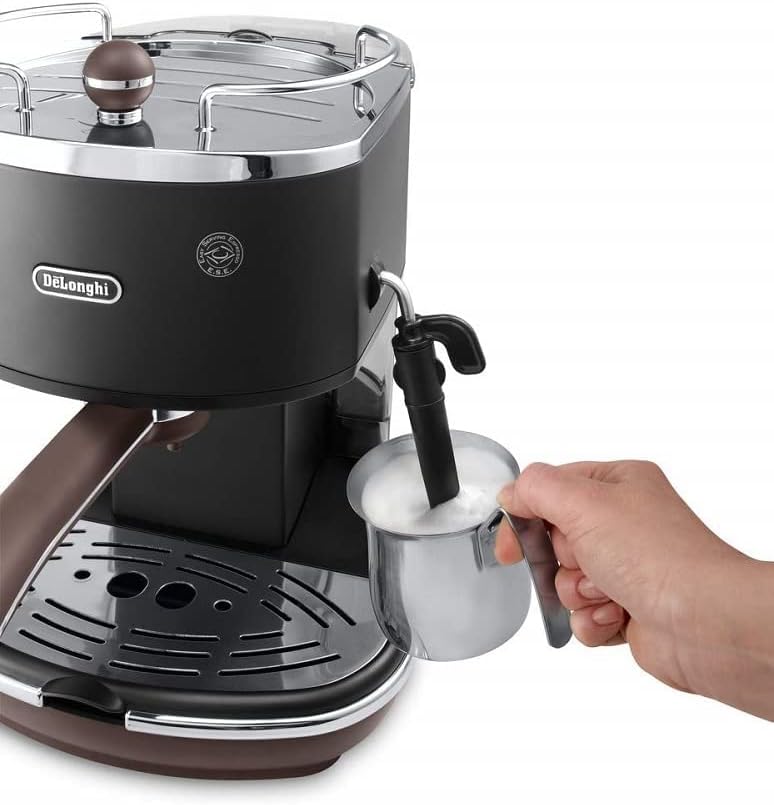 Icona Vintage ECOV311BK Espressomaschine mit Milchaufschäumer, Schwarz