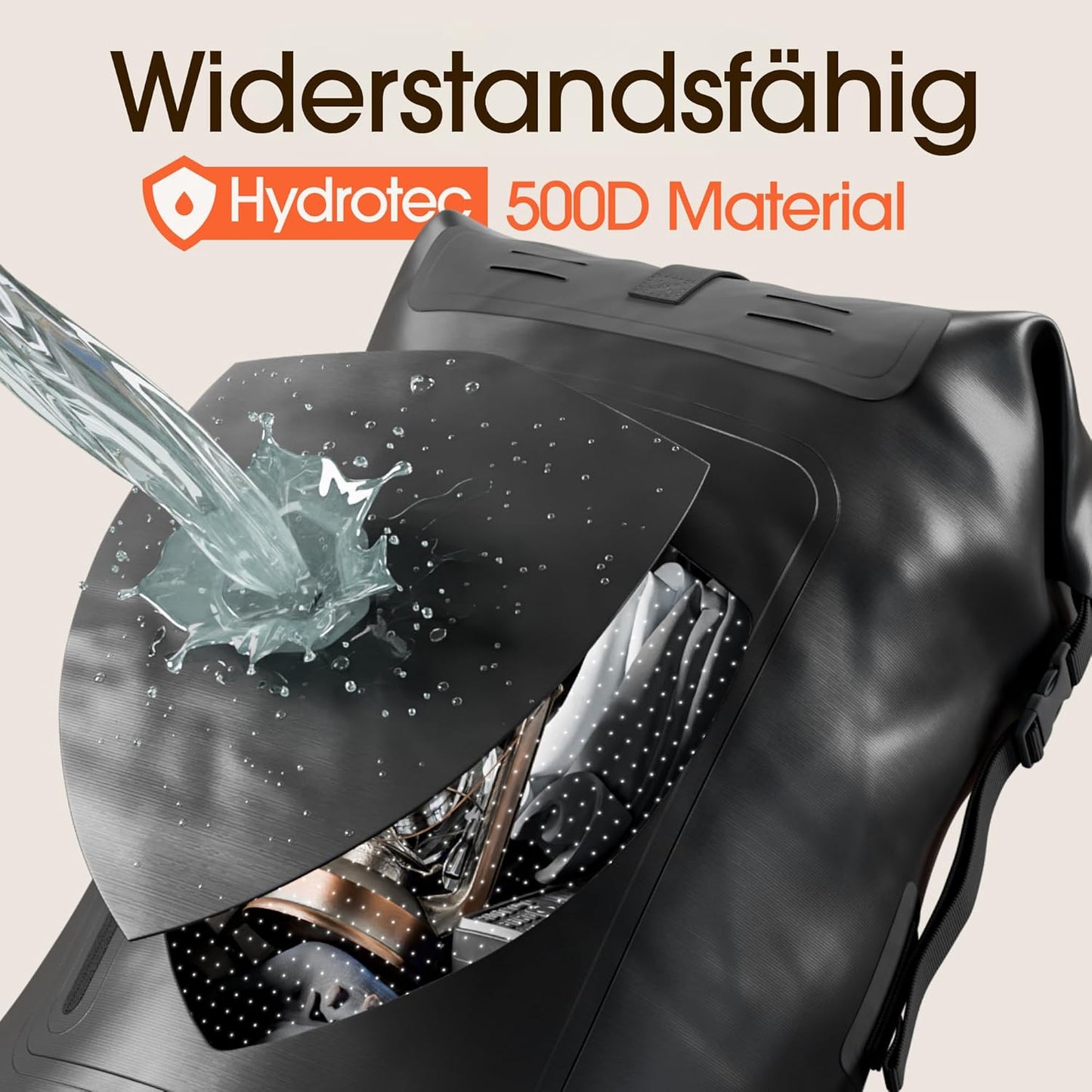 Wasserdichter Rucksack mit Rollverschluss und Handyhülle, 85L Schwarz