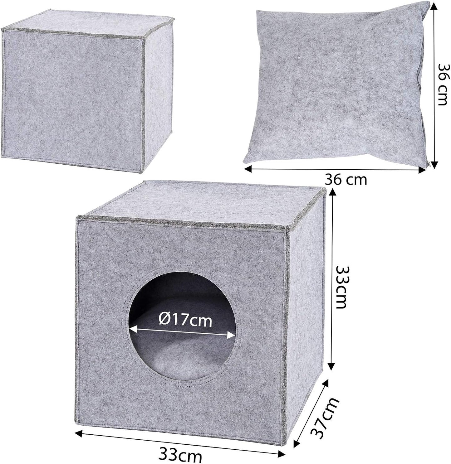 Katzenhöhle Regalsysteme, faltbar, Hellgrau L 37 x B 33 x H 33 cm (Packung mit 1) Mit Kissen