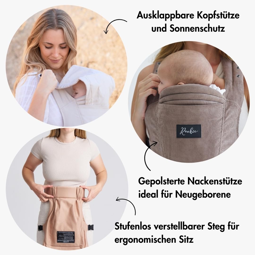 Ergonomische Babytrage ab Geburt bis 2 Jahre, Cord Mocha