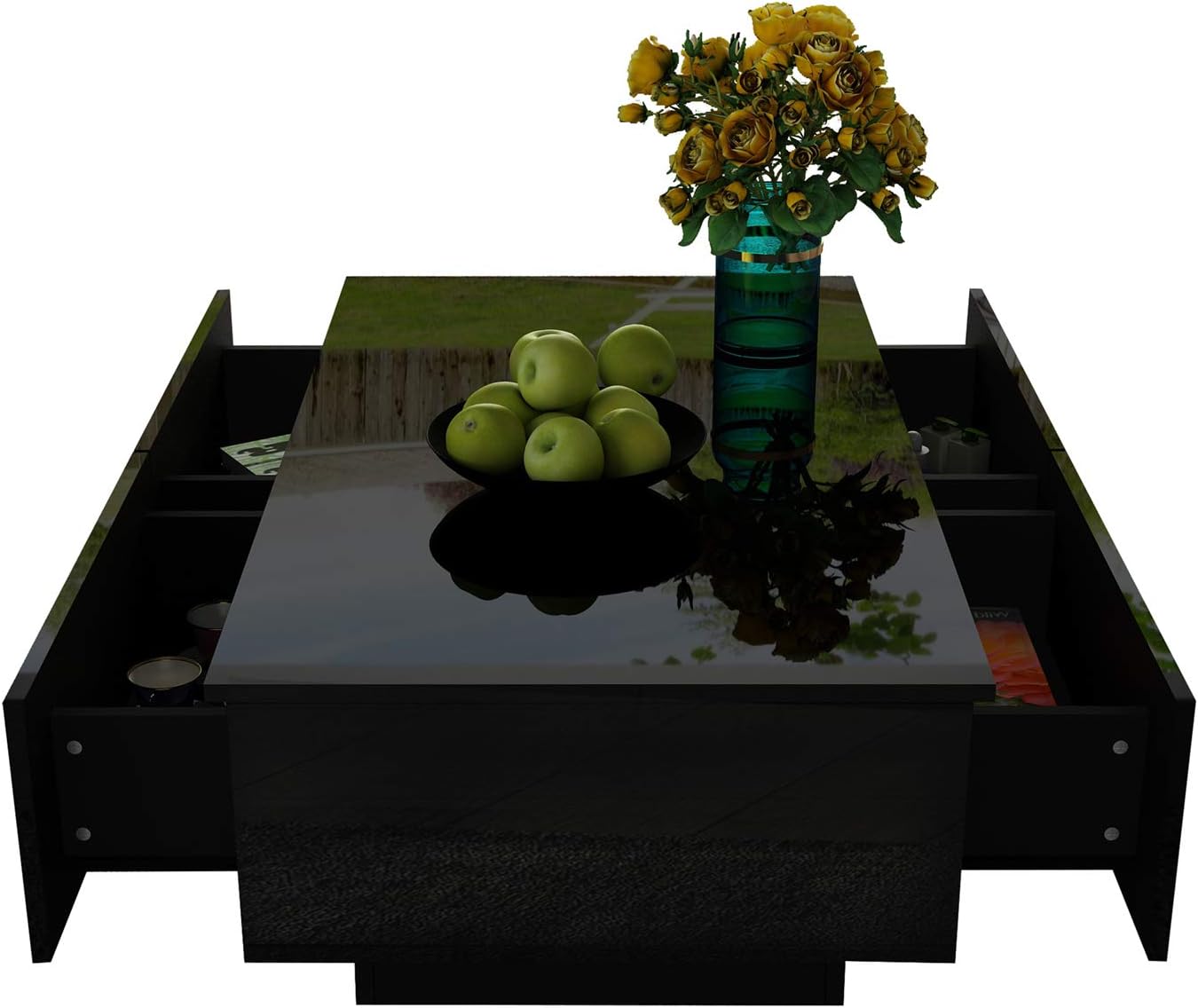 Moderner Couchtisch mit 4 Schubladen, Schwarz