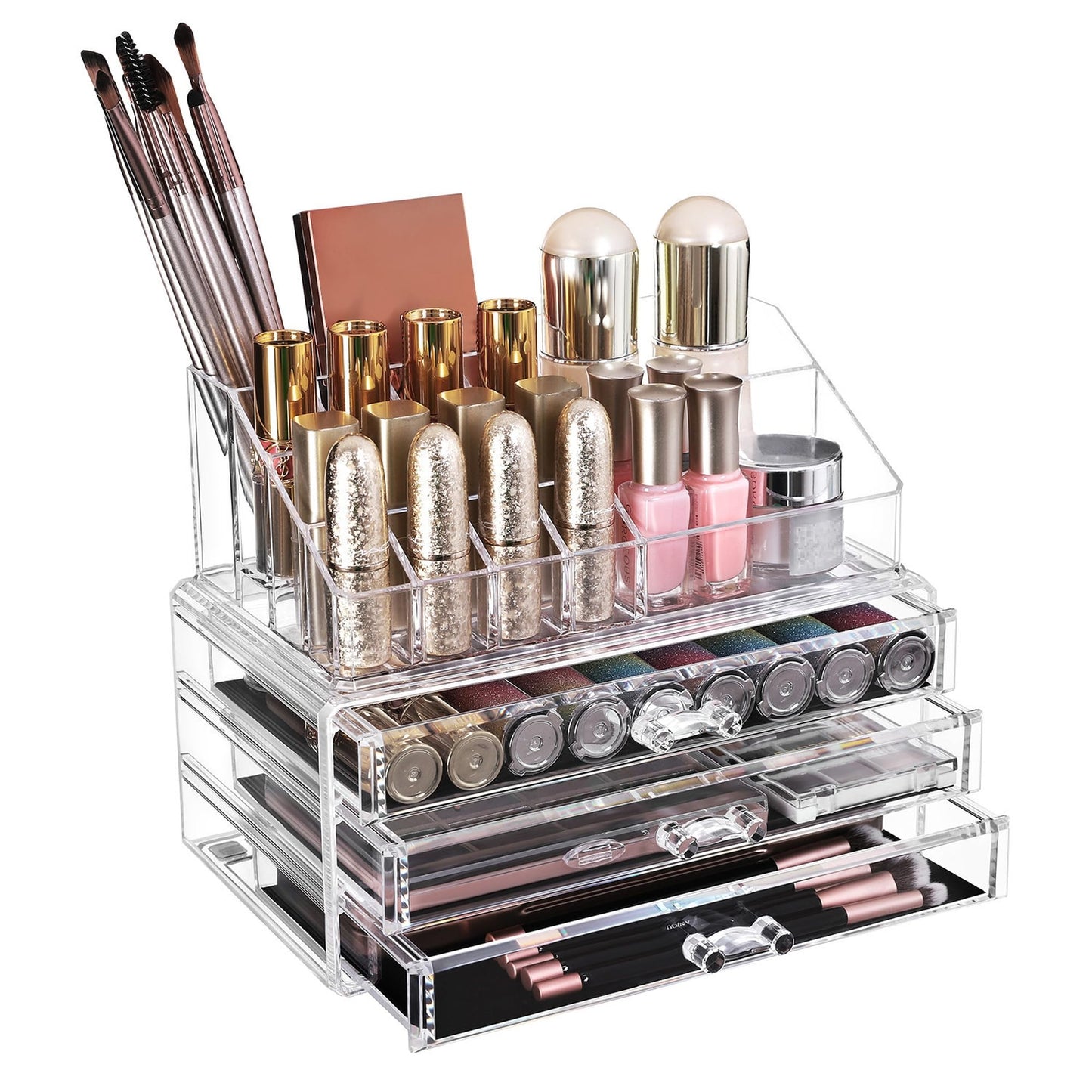 Make-up Organizer mit Schubladen und Fächern, Transparent 3 Tier (18,5H cm)