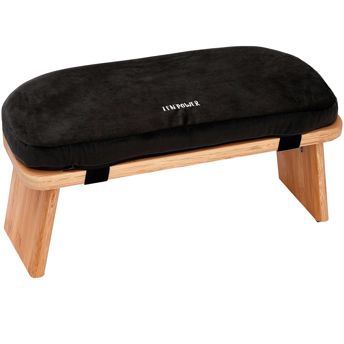 Klappbare Yoga- und Meditationsbank aus Holz, Schwarzes Kissen + Bank