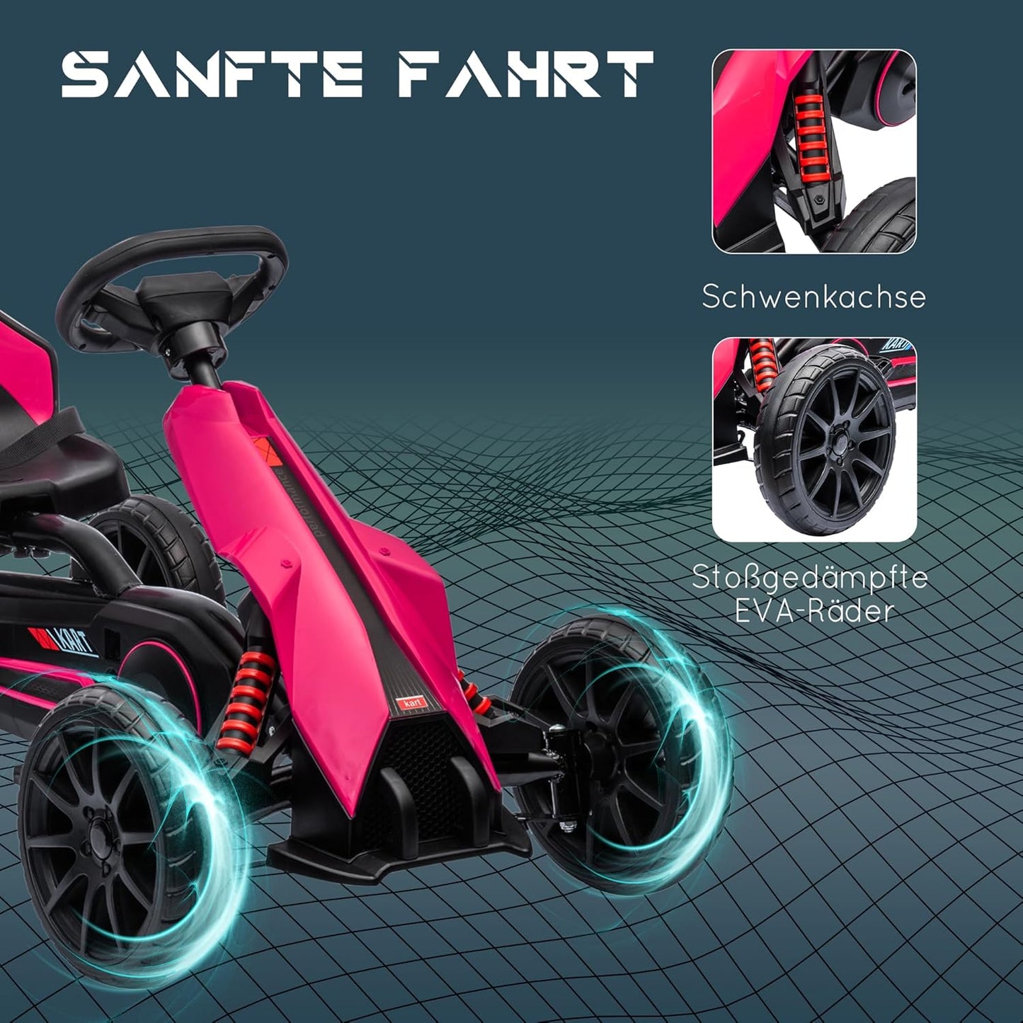 Gokart Tretauto mit verstellbarem Sitz und Handbremse, Rosa